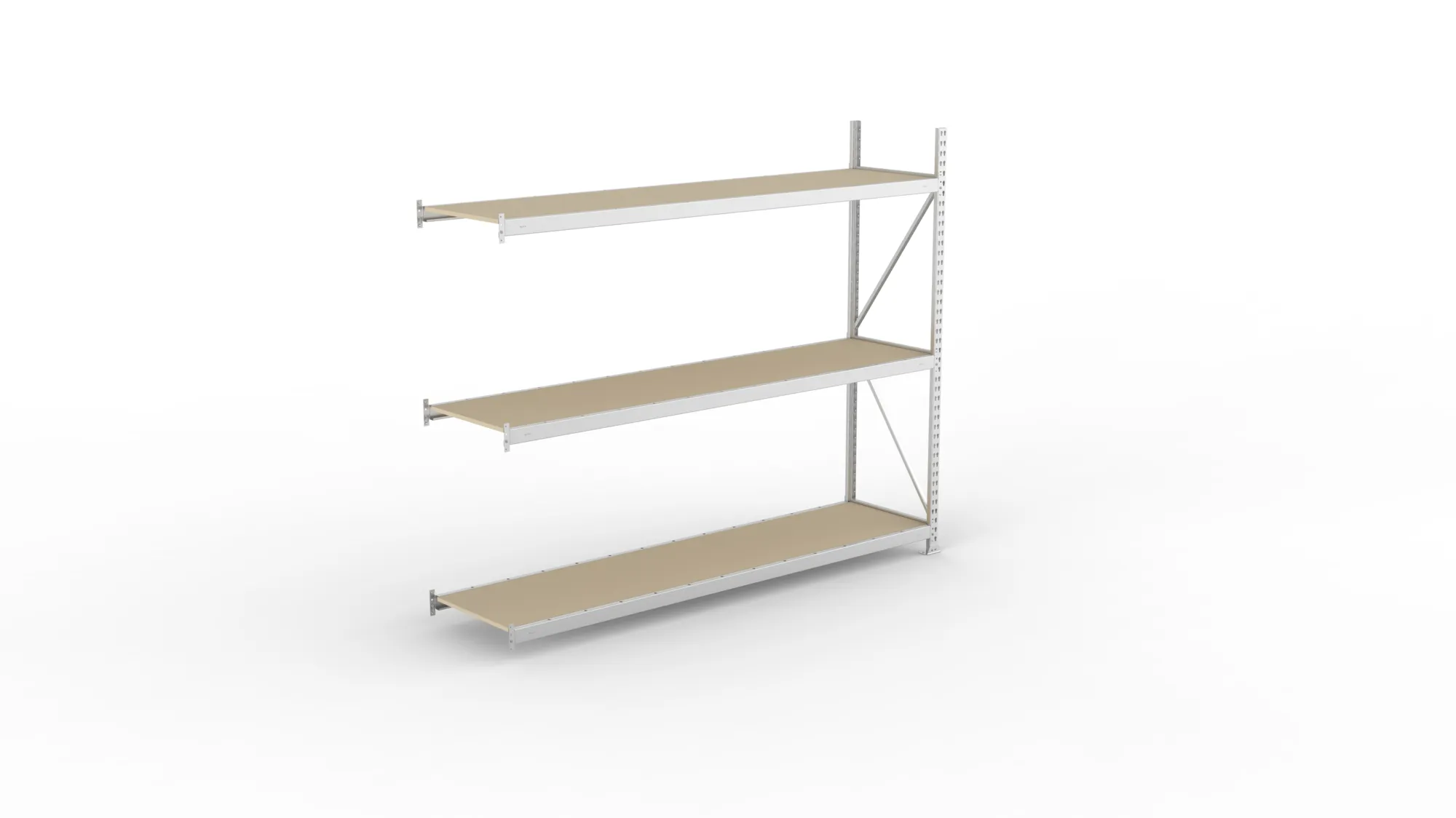 META MINI-RACK, Weitspannregal, Anbauregal, 2200 x 2600 x 650 mm, Fachlast 490 kg, Spanplattenböden, 3 Ebenen – Ansicht von oben