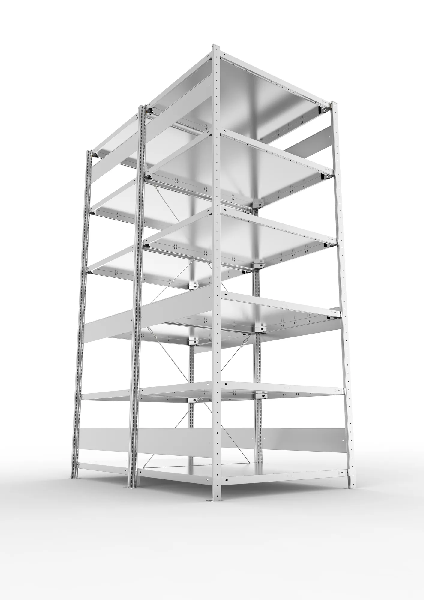 META CLIP, Fachbodenregal, Doppel-Grundregal, 2500 x 1000 x 800 mm, Fachlast 230 kg, 6 Ebenen, verzinkt – Ansicht von unten