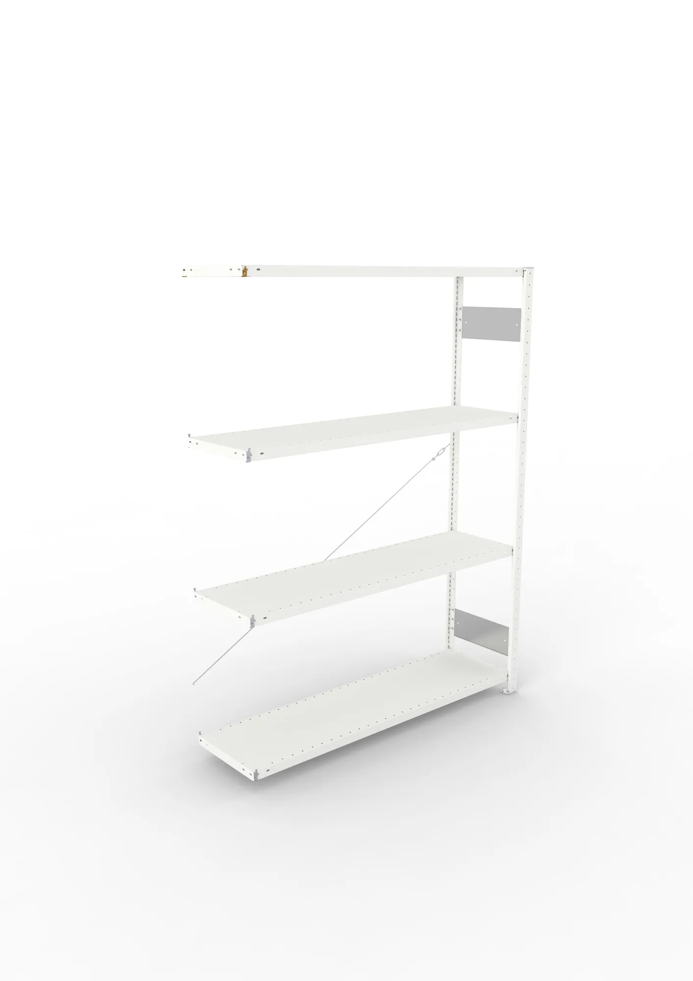 META CLIP S3, Fachbodenregal, Anbauregal, 2000 x 1500 x 400 mm, Fachlast 200 kg, 4 Ebenen, RAL 7035 – Ansicht von oben