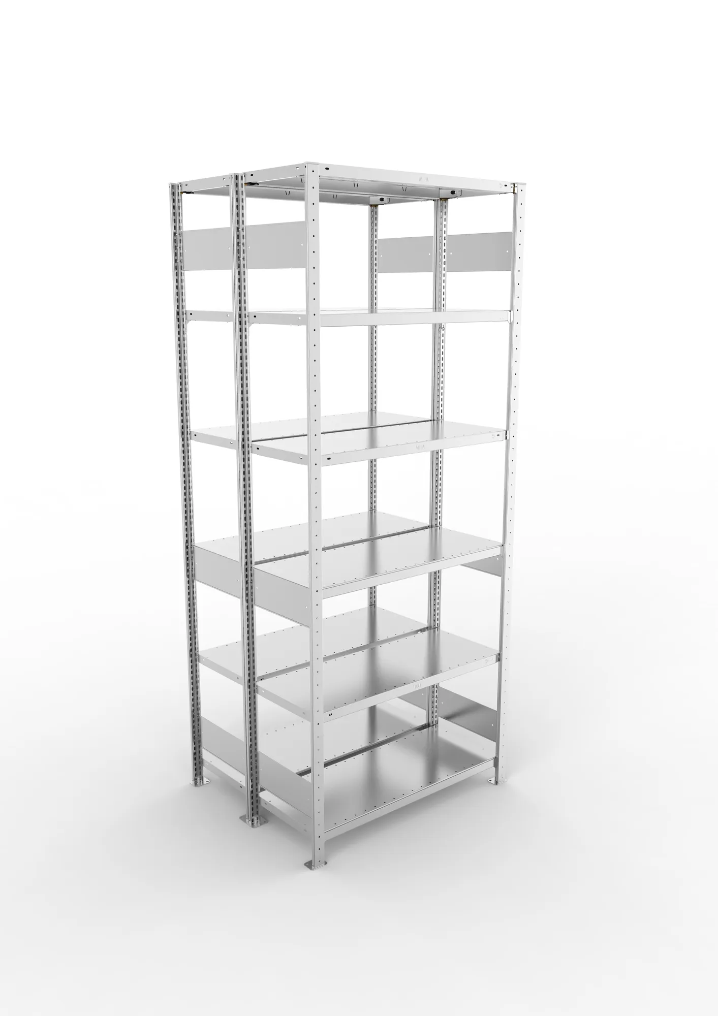 META CLIP S3, Fachbodenregal, Doppel-Grundregal, 2500 x 1000 x 400 mm, Fachlast 150 kg, 6 Ebenen, Längsriegel, verzinkt – Ansicht von oben