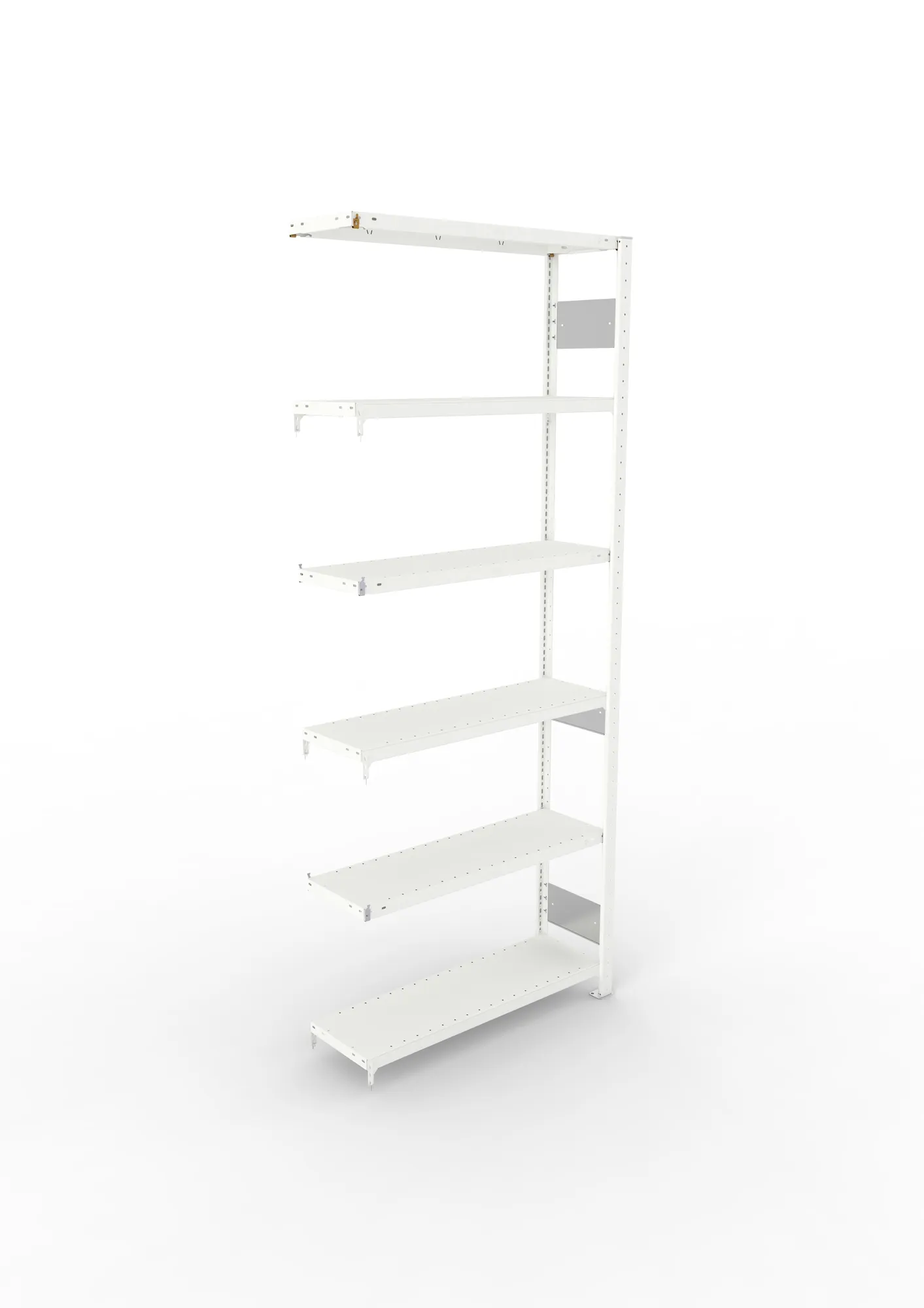 META CLIP S3, Fachbodenregal, Anbauregal, 2500 x 1000 x 300 mm, Fachlast 150 kg, 6 Ebenen, Längsriegel, RAL 7035 – Ansicht von oben