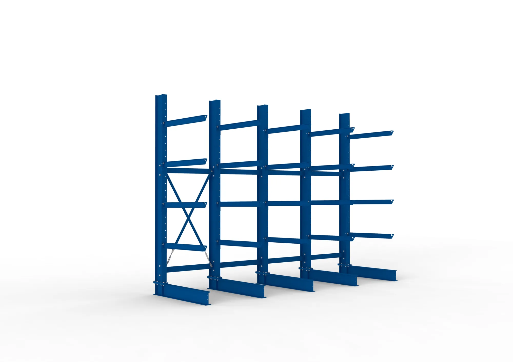META MULTISTRONG H, Kragarmregal, 4 Felder, 3000 x 4000 x 1000 mm, Armlast 505 kg, einseitig, 4+1 Ebenen – Ansicht in Blickhöhe