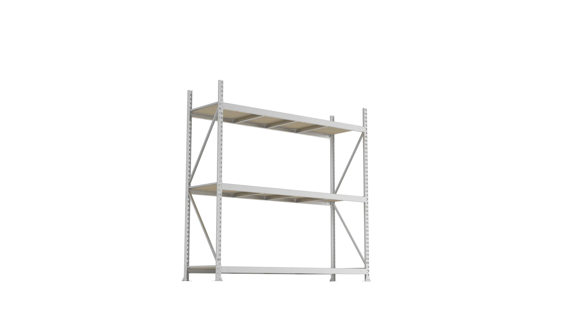 META MINI-RACK, Weitspannregal, Grundregal, 2200 x 2200 x 650 mm, Fachlast 600 kg, Spanplattenböden, 3 Ebenen – Ansicht von unten