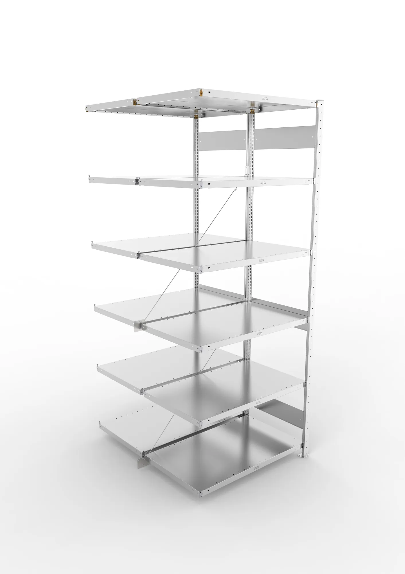 META CLIP, Fachbodenregal, Doppel-Anbauregal, 2500 x 1000 x 600 mm, Fachlast 230 kg, 6 Ebenen, verzinkt – Ansicht von oben