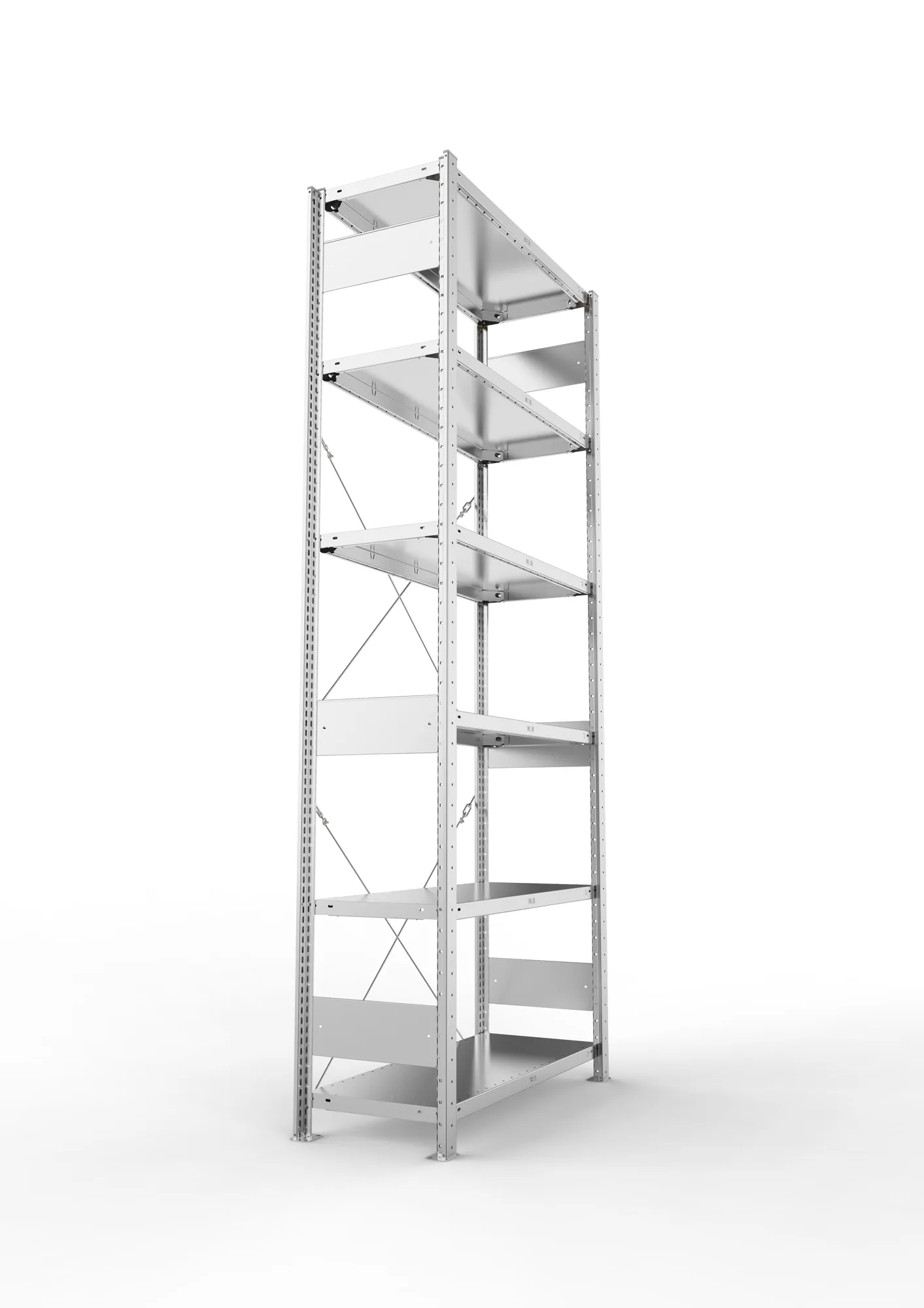 META CLIP, Fachbodenregal, Grundregal, 2500 x 1000 x 400 mm, Fachlast 150 kg, 6 Ebenen, verzinkt – Seitenansicht