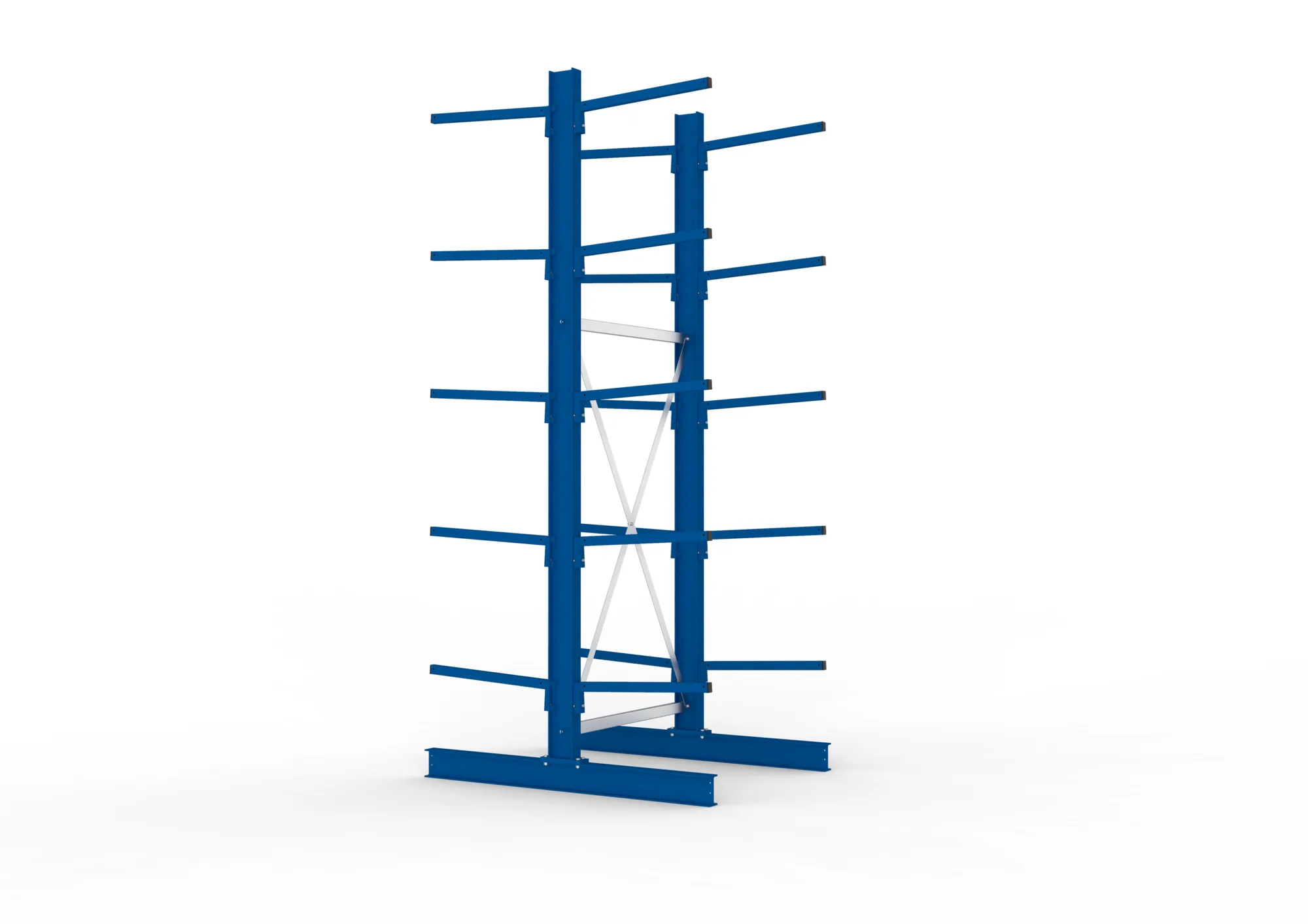 META MULTISTRONG L, Kragarmregal, Grundregal, 3000 x 1000 x 600 mm, Armlast 140 kg, doppelseitig, 5+1 Ebenen – Seitenansicht