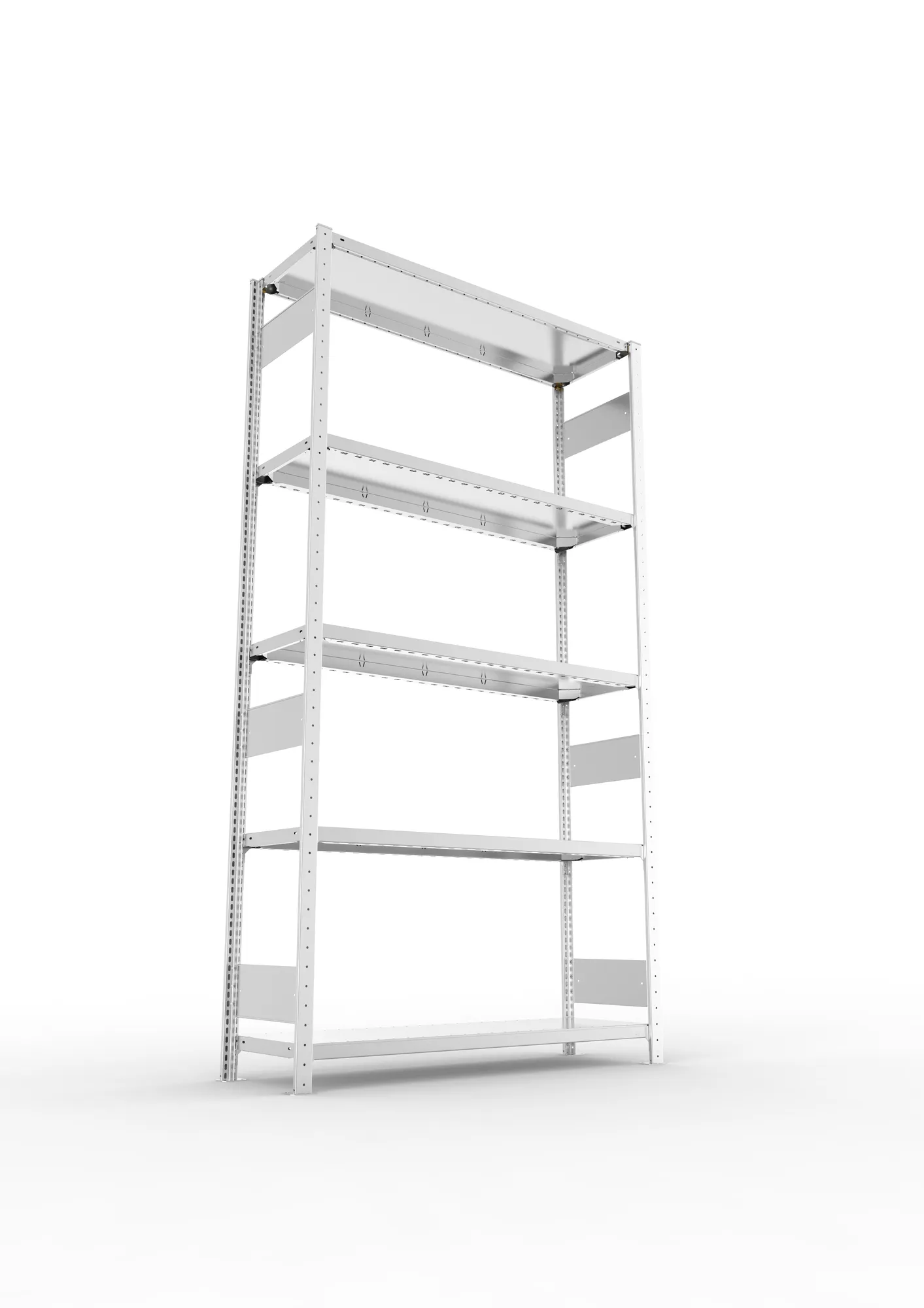 META CLIP S3, Fachbodenregal, Grundregal, 2500 x 1300 x 400 mm, Fachlast 230 kg, 5 Ebenen, Längsriegel, verzinkt – Ansicht von unten