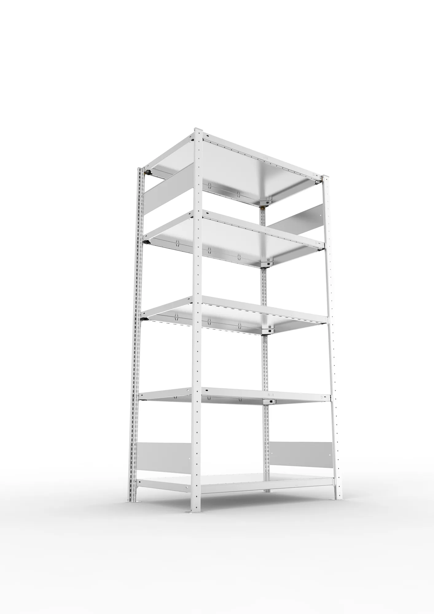 META CLIP S3, Fachbodenregal, Grundregal, 2000 x 1000 x 600 mm, Fachlast 150 kg, 5 Ebenen, Längsriegel, verzinkt – Ansicht von unten