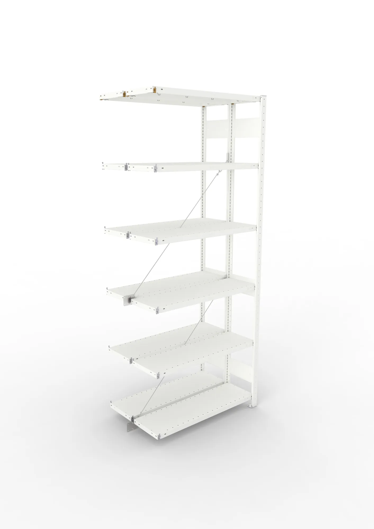 META CLIP, Fachbodenregal, Doppel-Anbauregal, 2500 x 1000 x 300 mm, Fachlast 150 kg, 6 Ebenen, RAL 7035 – Ansicht von oben