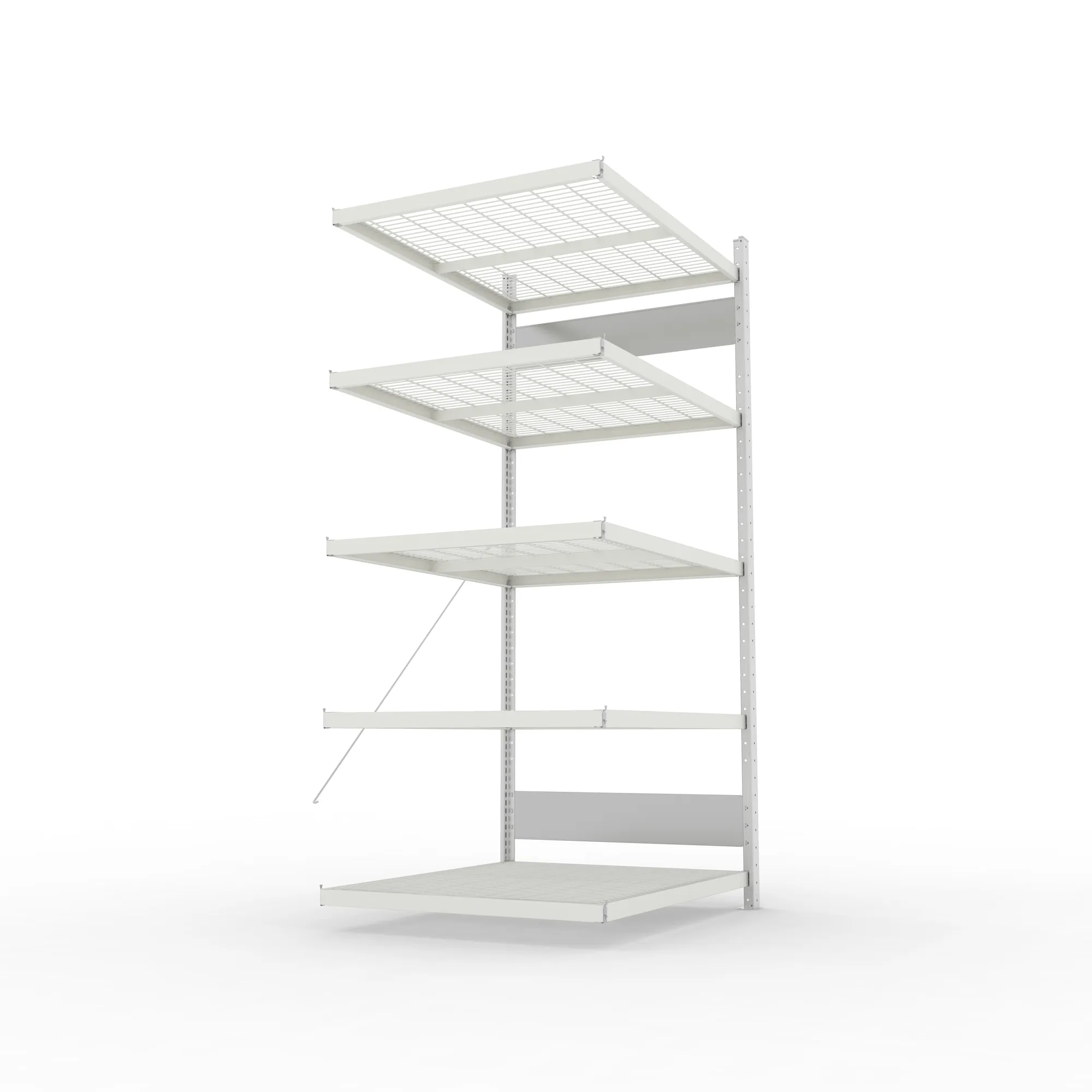 META CLIP S3, Drahtgitterfachbodenregal, Anbauregal, 2000 x 1000 x 800 mm, Fachlast 150 kg, 5 Ebenen, verzinkt/RAL 7035 – Seitenansicht
