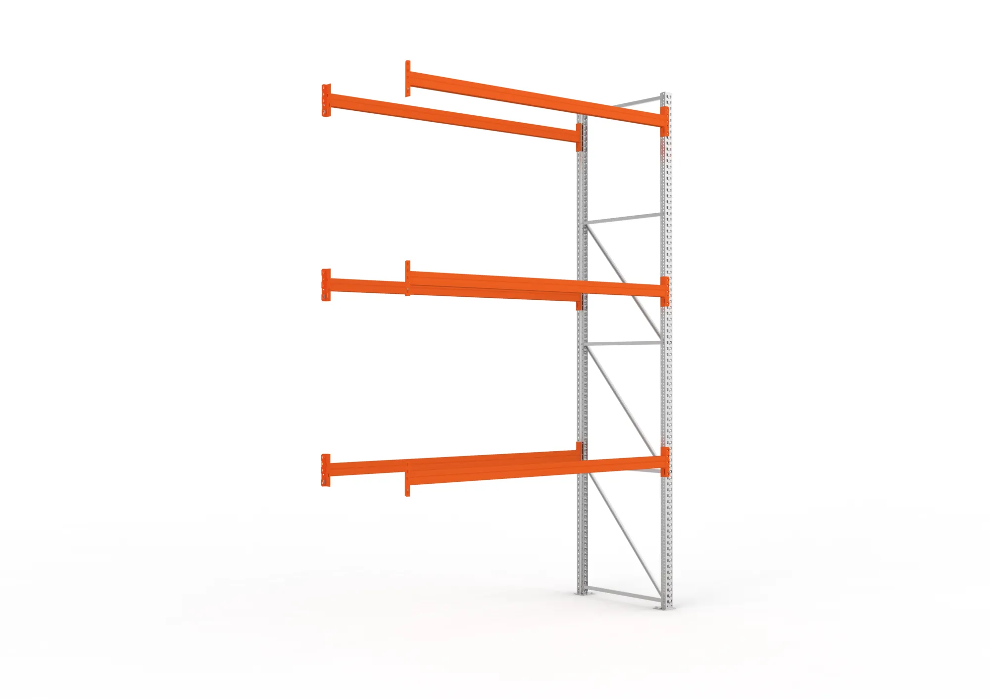 META MULTIPAL, Palettenregal, Anbauregal, 4400 x 2700 x 1100 mm, Fachlast 780 kg, 4 Ebenen, 12 Paletten, verzinkt – Ansicht in Blickhöhe