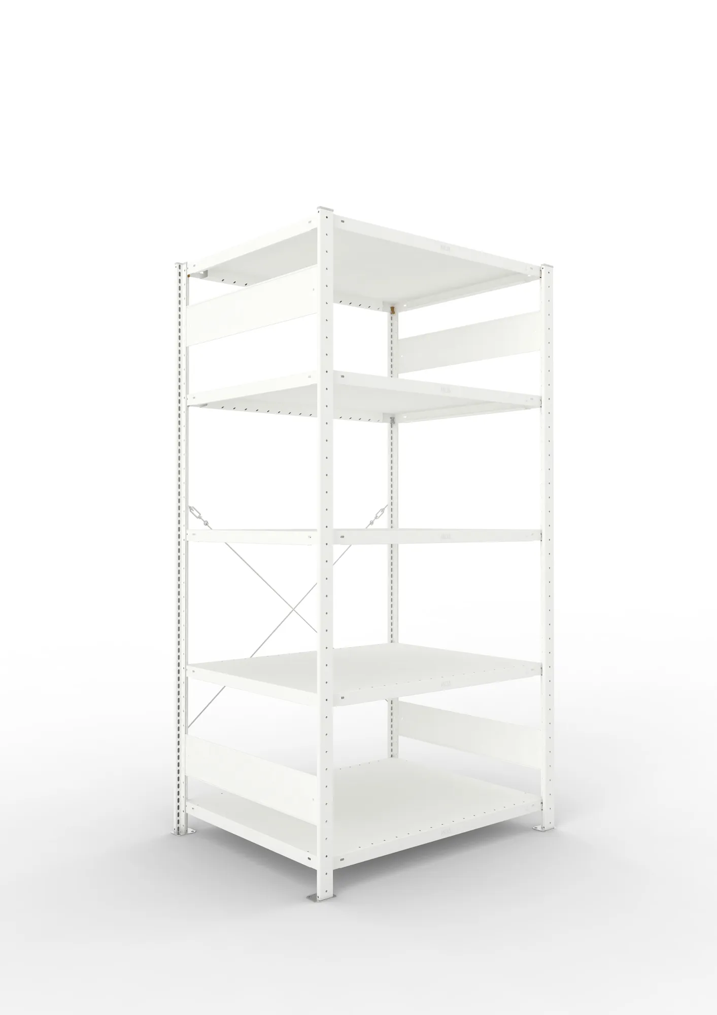 META CLIP, Fachbodenregal, Grundregal, 2000 x 1000 x 800 mm, Fachlast 230 kg, 5 Ebenen, RAL 7035 – Ansicht in Blickhöhe