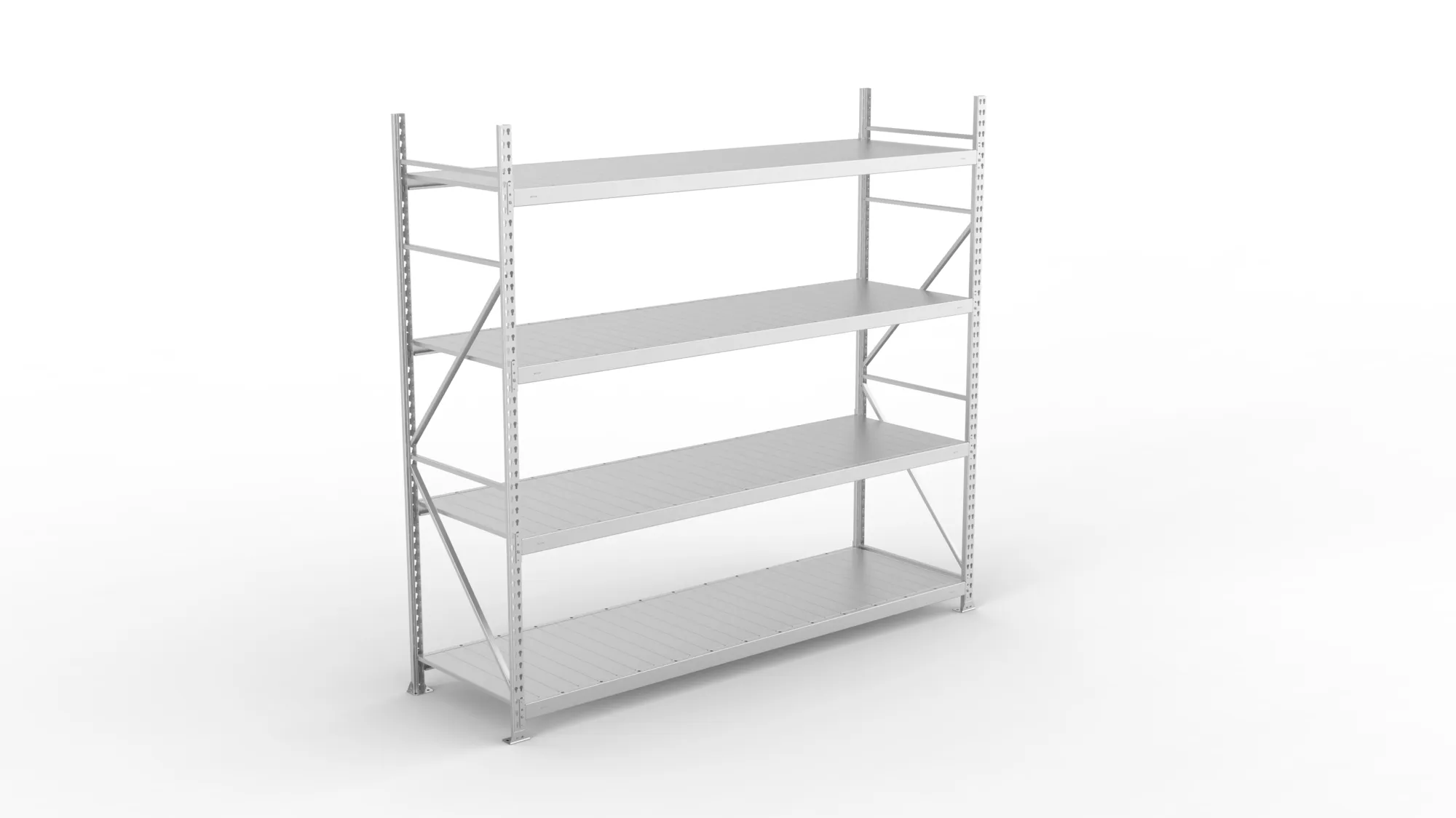 META MINI-RACK, Weitspannregal, Grundregal, 2500 x 2600 x 800 mm, Fachlast 490 kg, Stahlpaneelböden, 4 Ebenen – Ansicht von oben