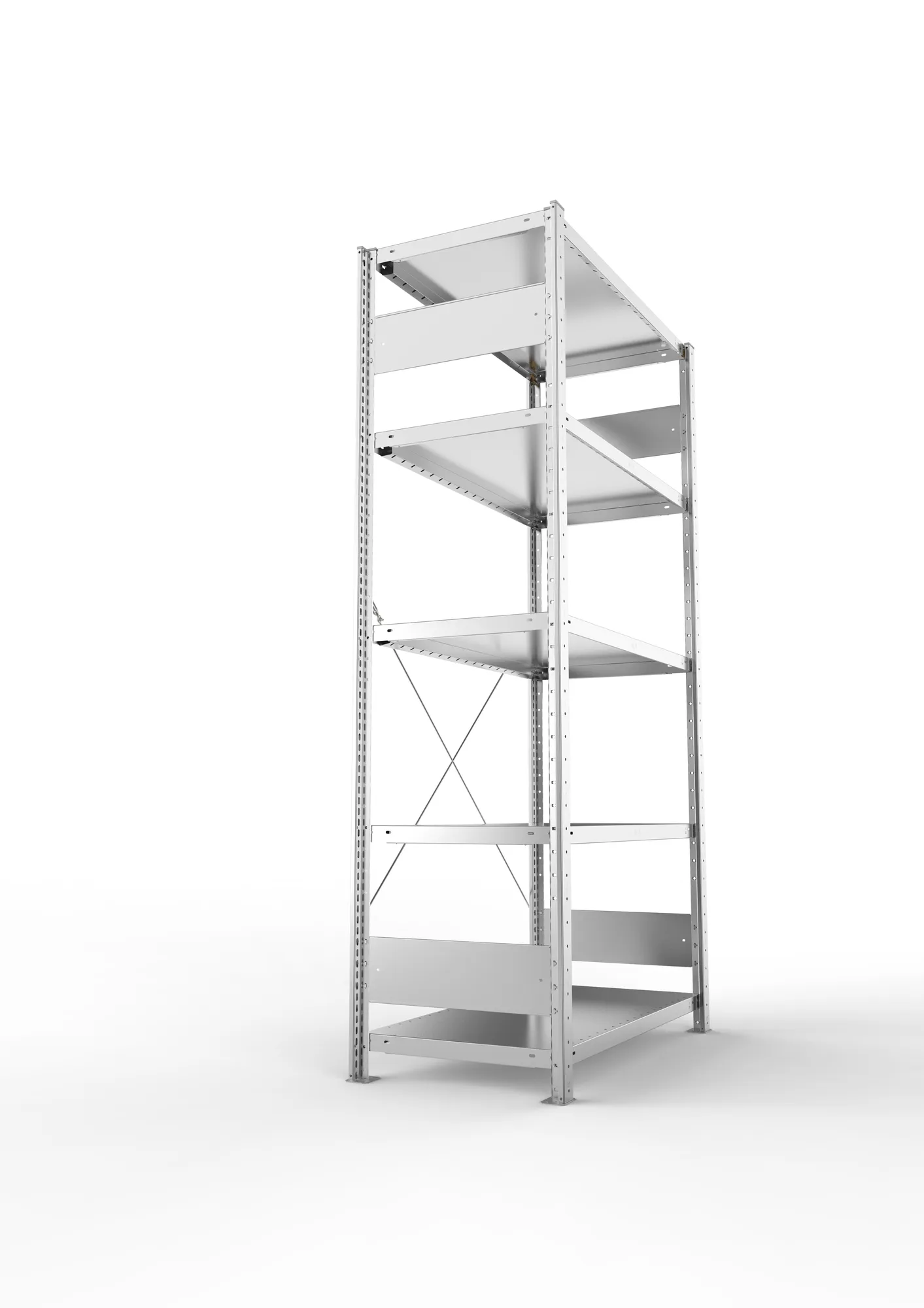 META CLIP S3, Fachbodenregal, Grundregal, 2000 x 1000 x 500 mm, Fachlast 230 kg, 5 Ebenen, verzinkt – Seitenansicht