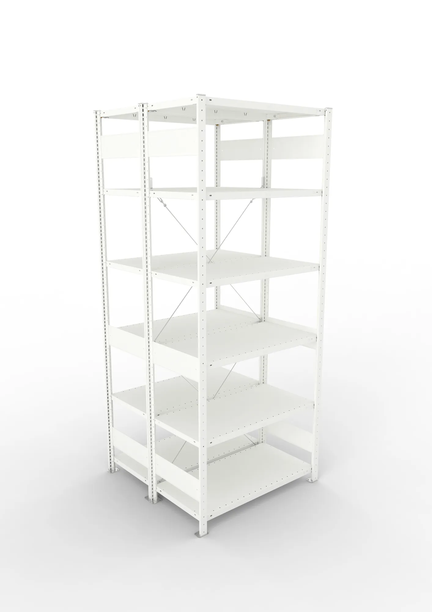 META CLIP, Fachbodenregal, Doppel-Grundregal, 2500 x 1000 x 500 mm, Fachlast 150 kg, 6 Ebenen, RAL 7035 – Ansicht von oben
