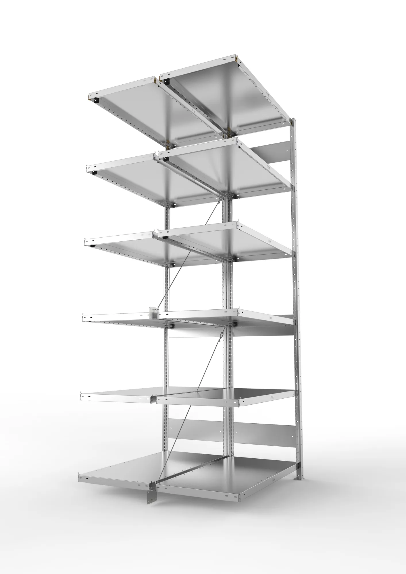 META CLIP, Fachbodenregal, Doppel-Anbauregal, 2500 x 1000 x 500 mm, Fachlast 230 kg, 6 Ebenen, verzinkt – Seitenansicht