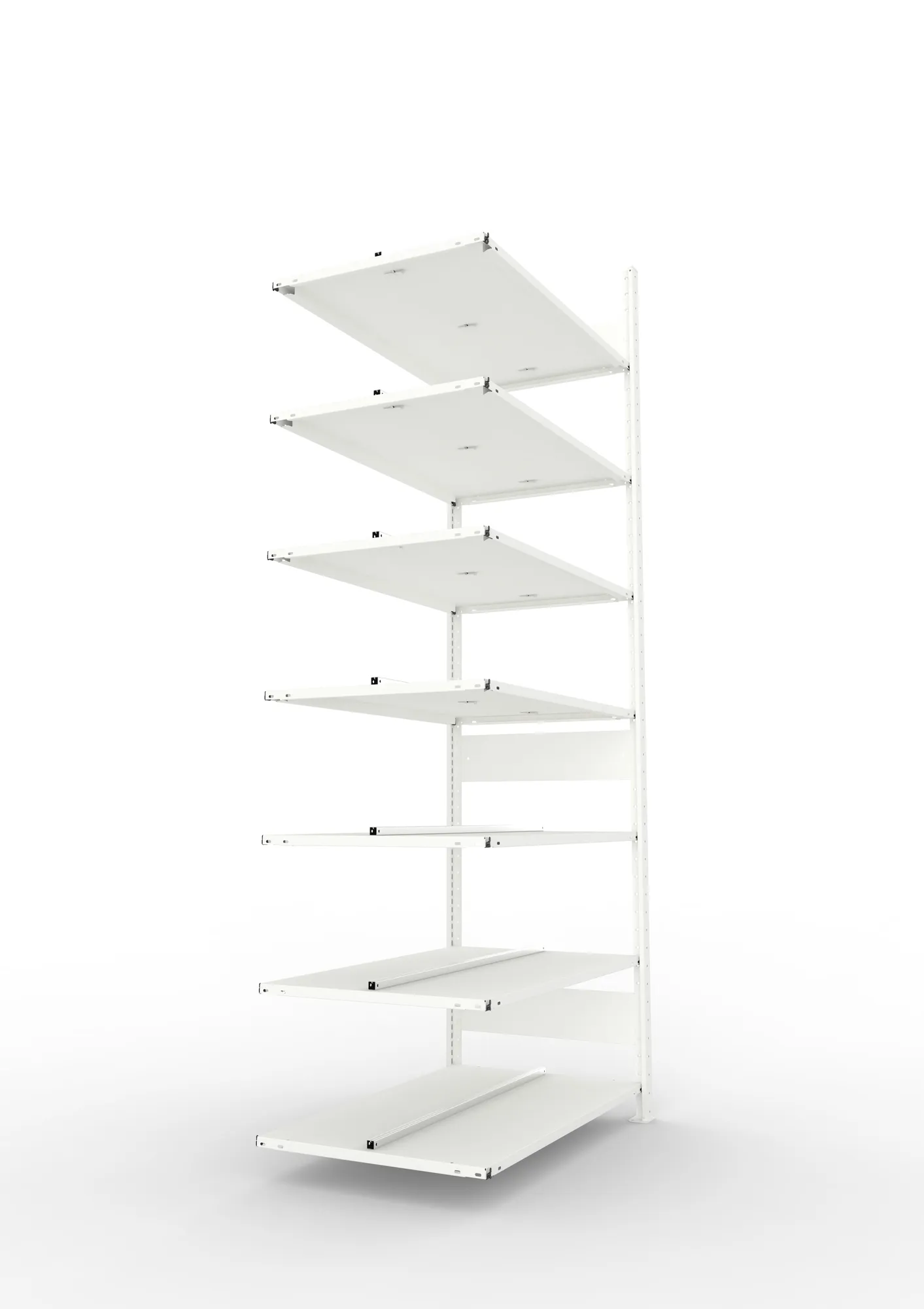 META CLIP COMPACT, Büro-Steckregal, Anbauregal, 2500 x 1000 x 600 mm, Fachlast 100 kg, 7+0 Ebenen, RAL 7035 – Seitenansicht