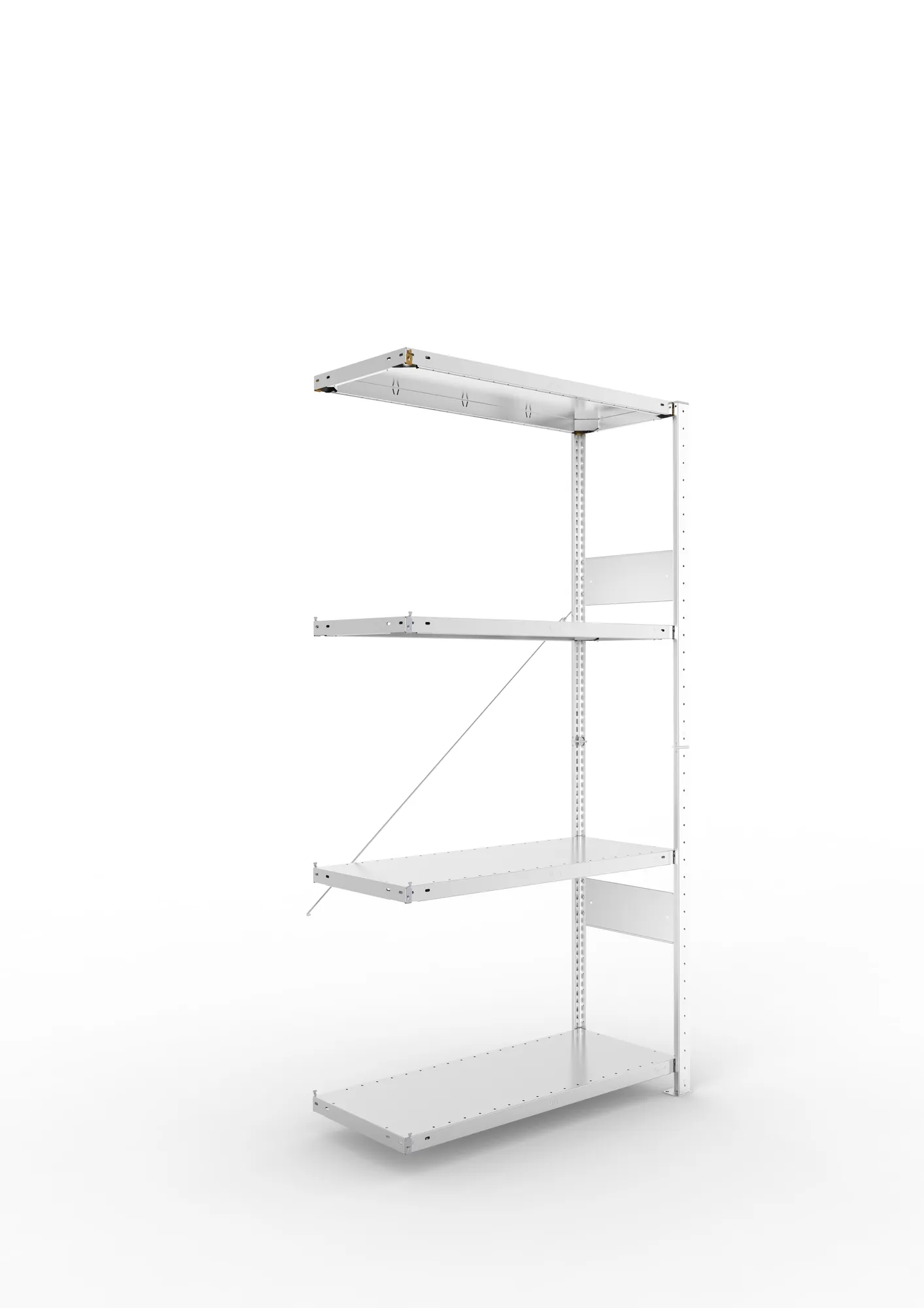 META CLIP SPLIT, Fachbodenregal, Anbauregal, 2000 x 1000 x 400 mm, Fachlast 150 kg, 4 Ebenen, verzinkt – Ansicht in Blickhöhe