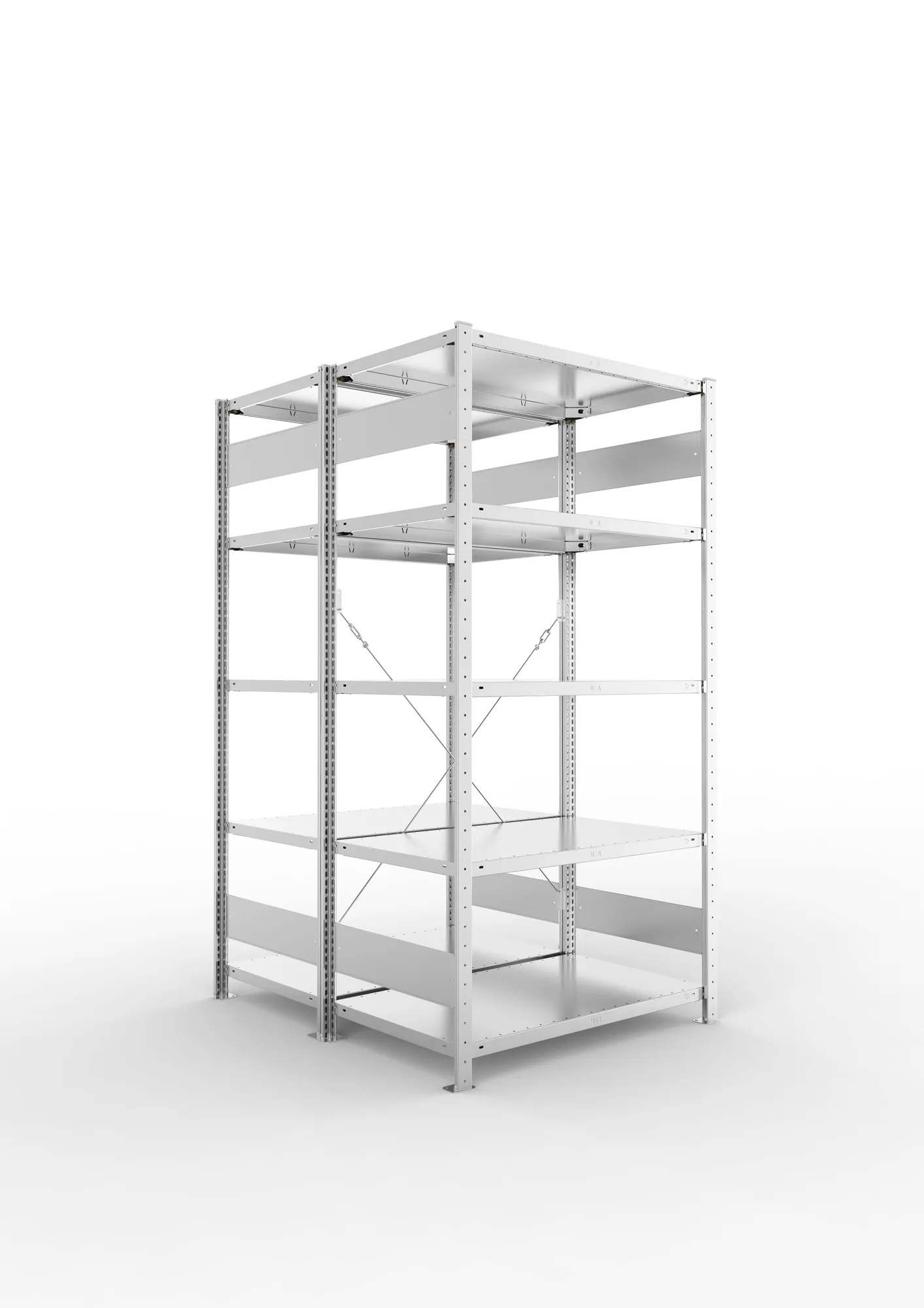 META CLIP, Fachbodenregal, Doppel-Grundregal, 2000 x 1000 x 600 mm, Fachlast 150 kg, 5 Ebenen, verzinkt – Ansicht in Blickhöhe