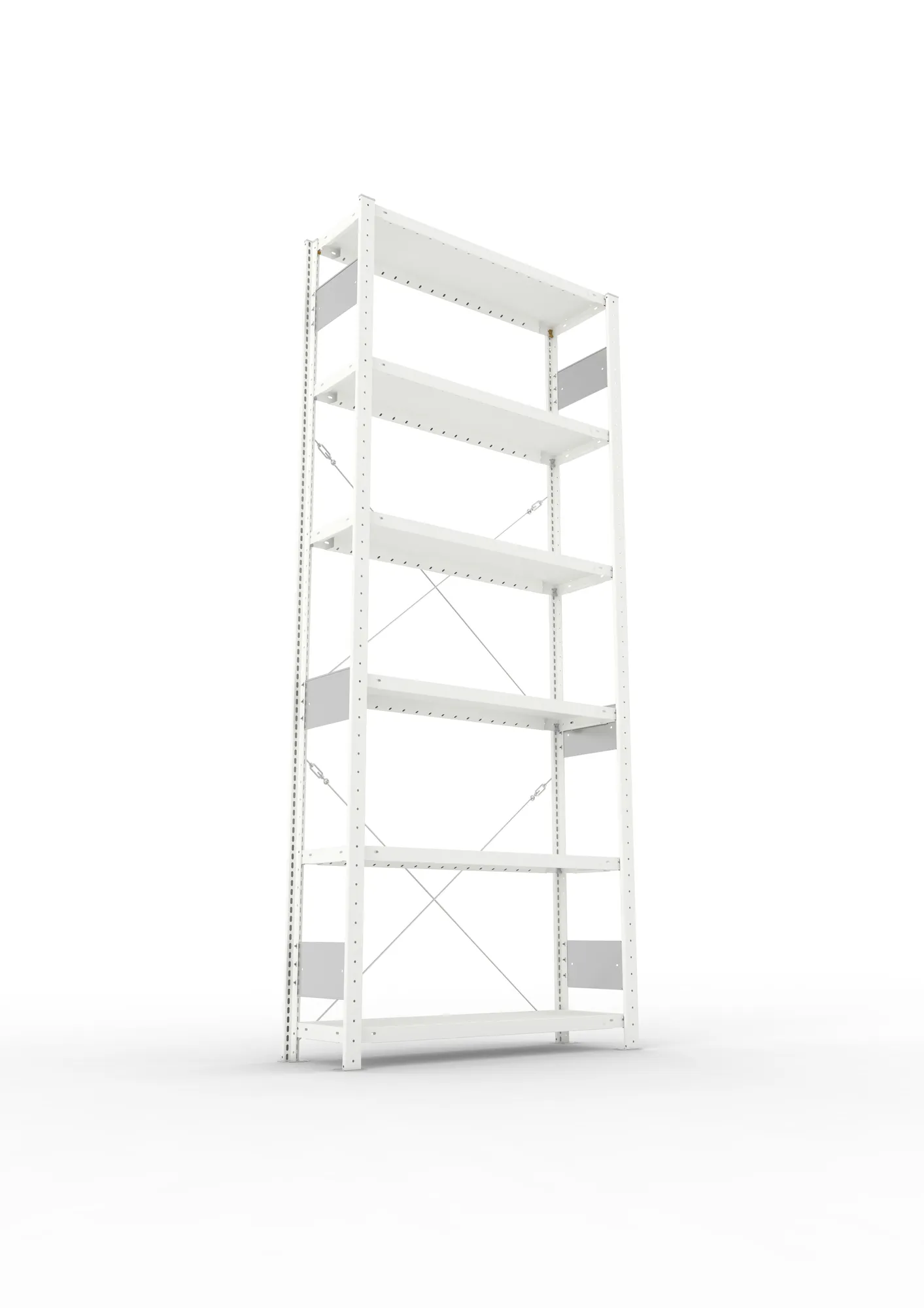 META CLIP S3, Fachbodenregal, Grundregal, 2500 x 1000 x 300 mm, Fachlast 230 kg, 6 Ebenen, RAL 7035 – Ansicht von unten