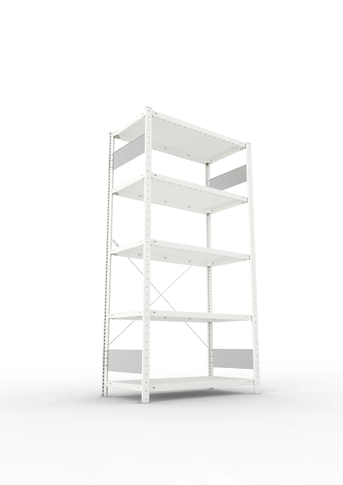 META CLIP S3, Fachbodenregal, Grundregal, 2000 x 1000 x 500 mm, Fachlast 150 kg, 5 Ebenen, RAL 7035 – Ansicht von unten