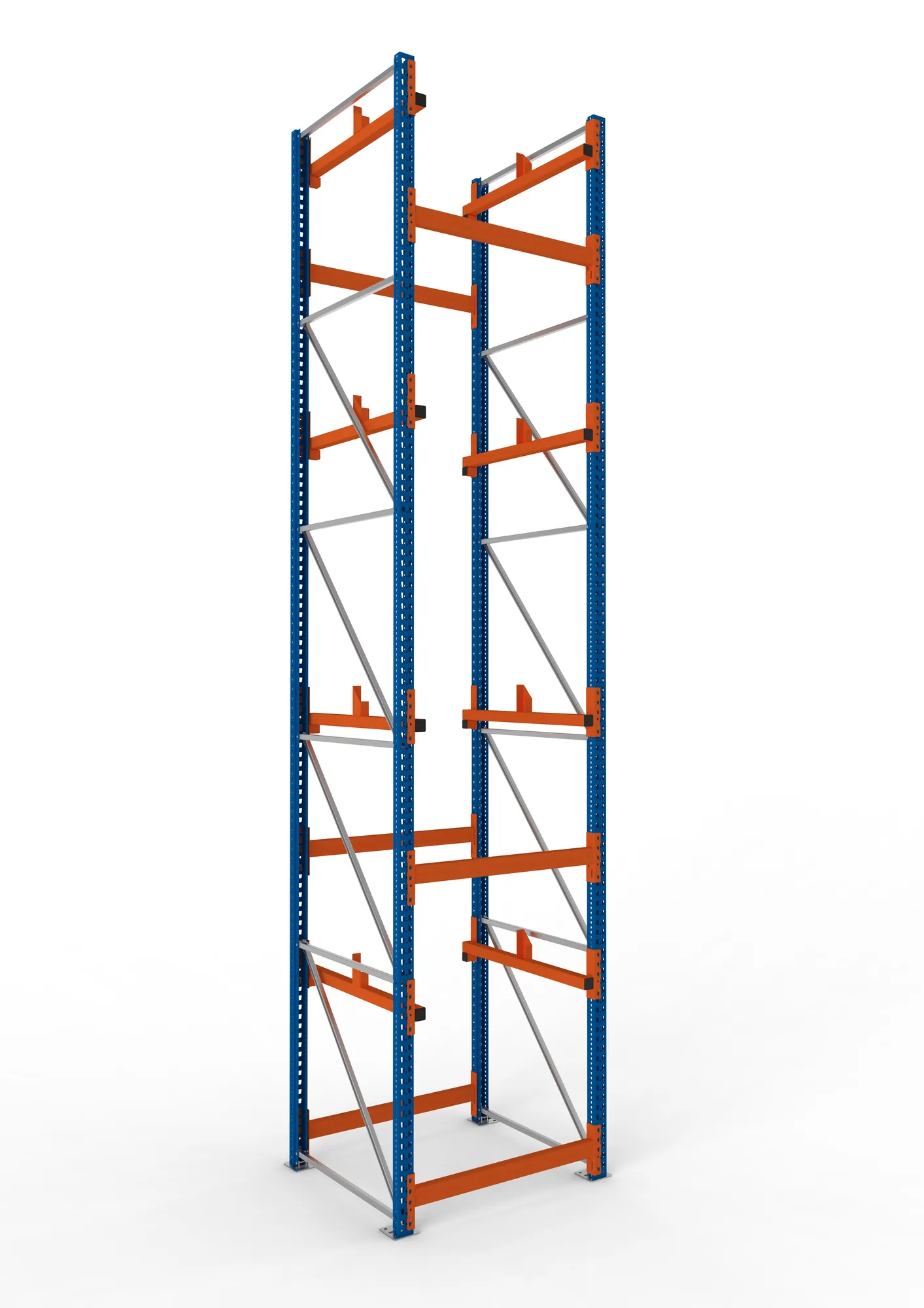 META MULTIPAL, Kabeltrommelregal, Grundregal, 5500 x 1100 x 1100 mm, Feldlast 5500 kg, 2 Ebenen, Typ 1, RAL 5010 – Ansicht in Blickhöhe