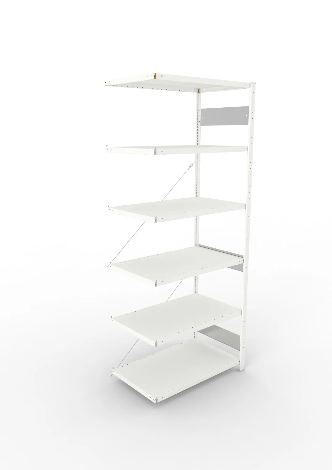 META CLIP S3, Fachbodenregal, Anbauregal, 2500 x 1000 x 600 mm, Fachlast 230 kg, 6 Ebenen, RAL 7035 – Ansicht von oben