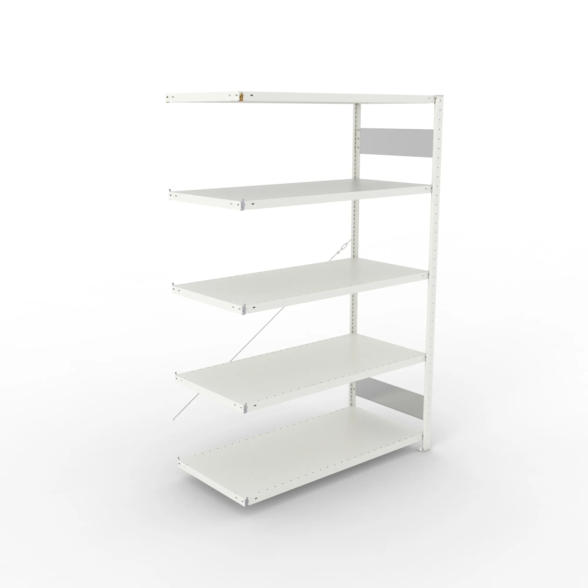 META CLIP S3, Fachbodenregal, Anbauregal, 2000 x 1300 x 600 mm, Fachlast 230 kg, 5 Ebenen, RAL 7035 – Ansicht von oben