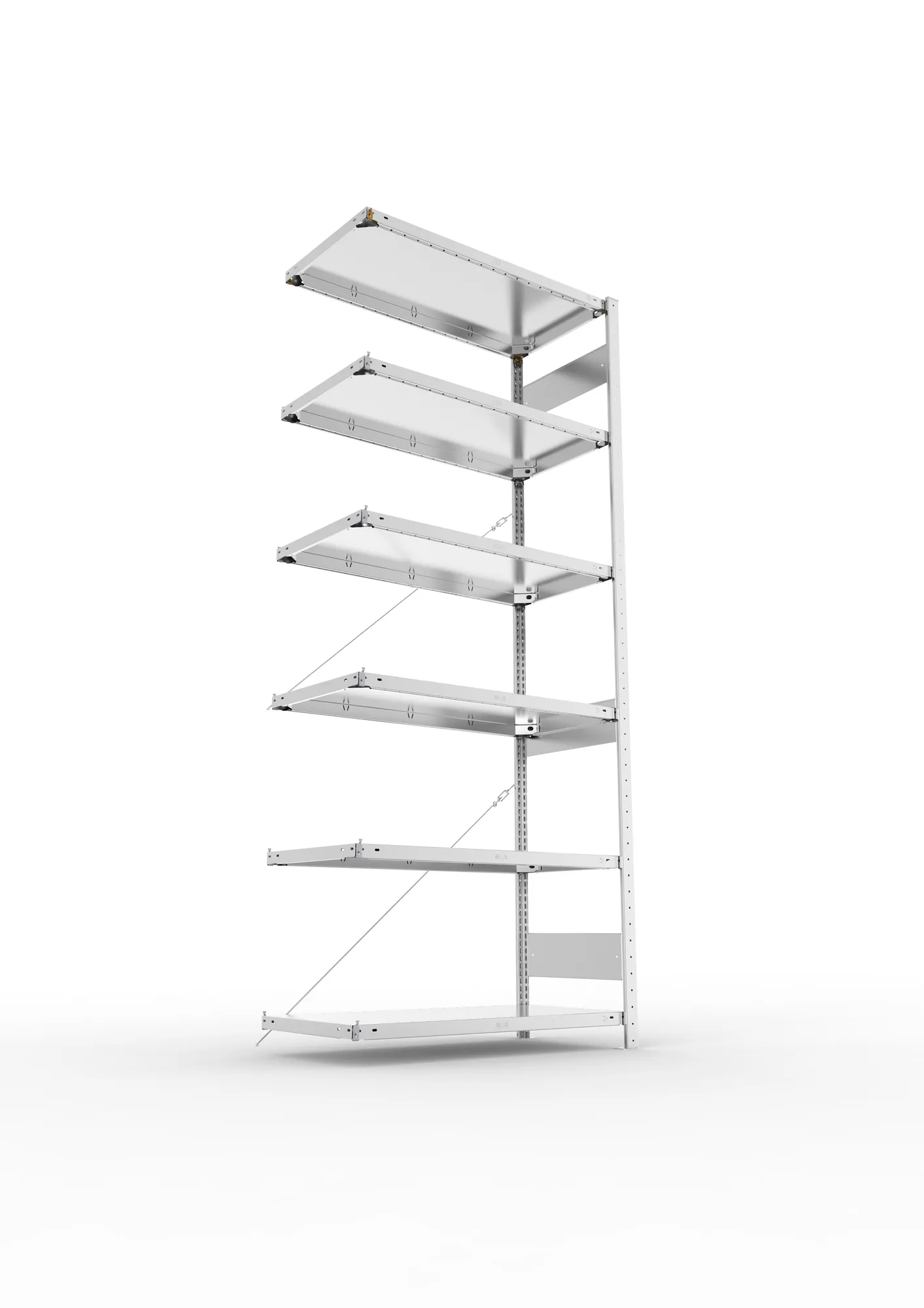 META CLIP, Fachbodenregal, Anbauregal, 2500 x 1000 x 500 mm, Fachlast 150 kg, 6 Ebenen, verzinkt – Ansicht von unten