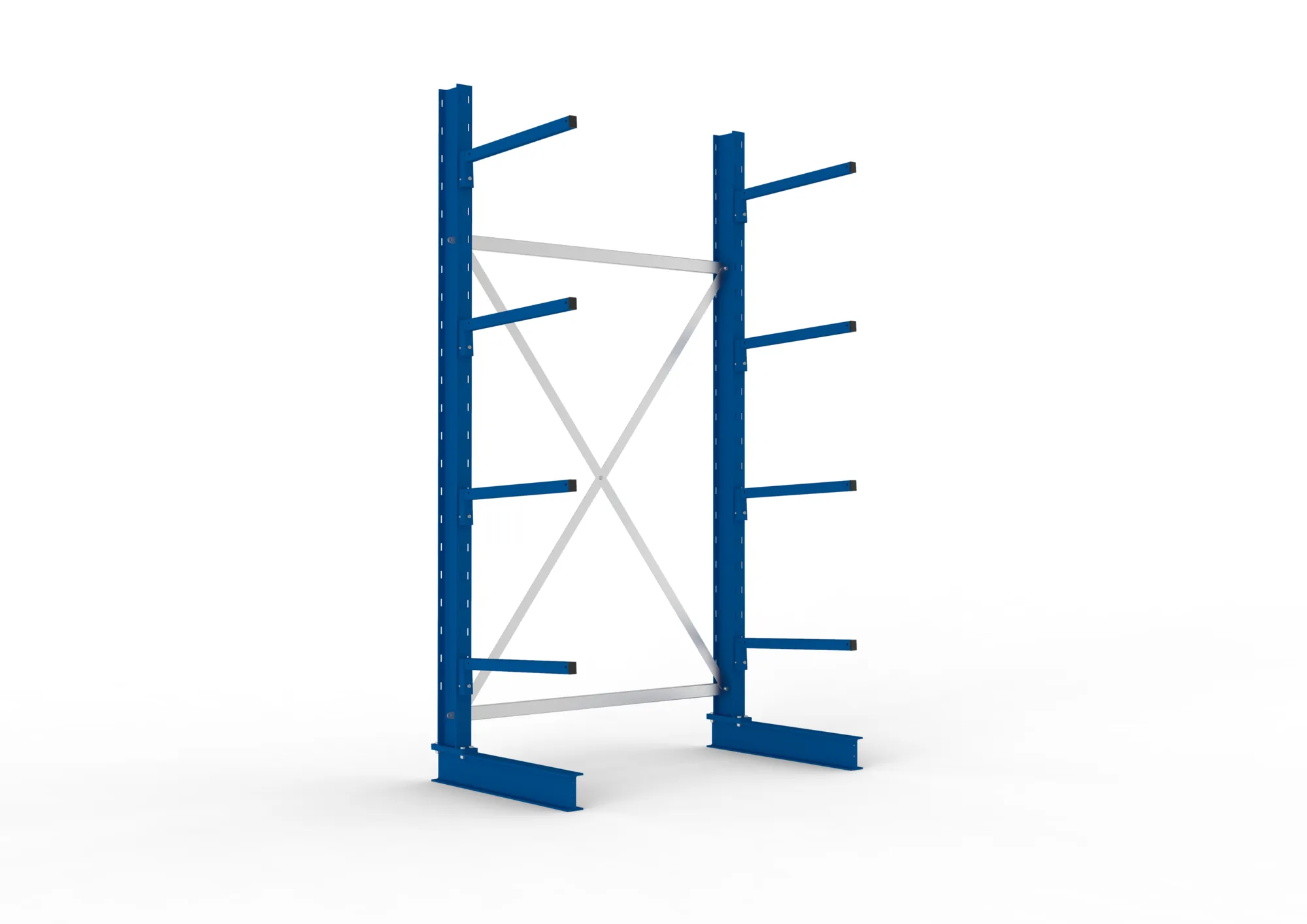 META MULTISTRONG L, Kragarmregal, Grundregal, 2500 x 1300 x 600 mm, Armlast 140 kg, einseitig, 4+1 Ebenen – Ansicht in Blickhöhe