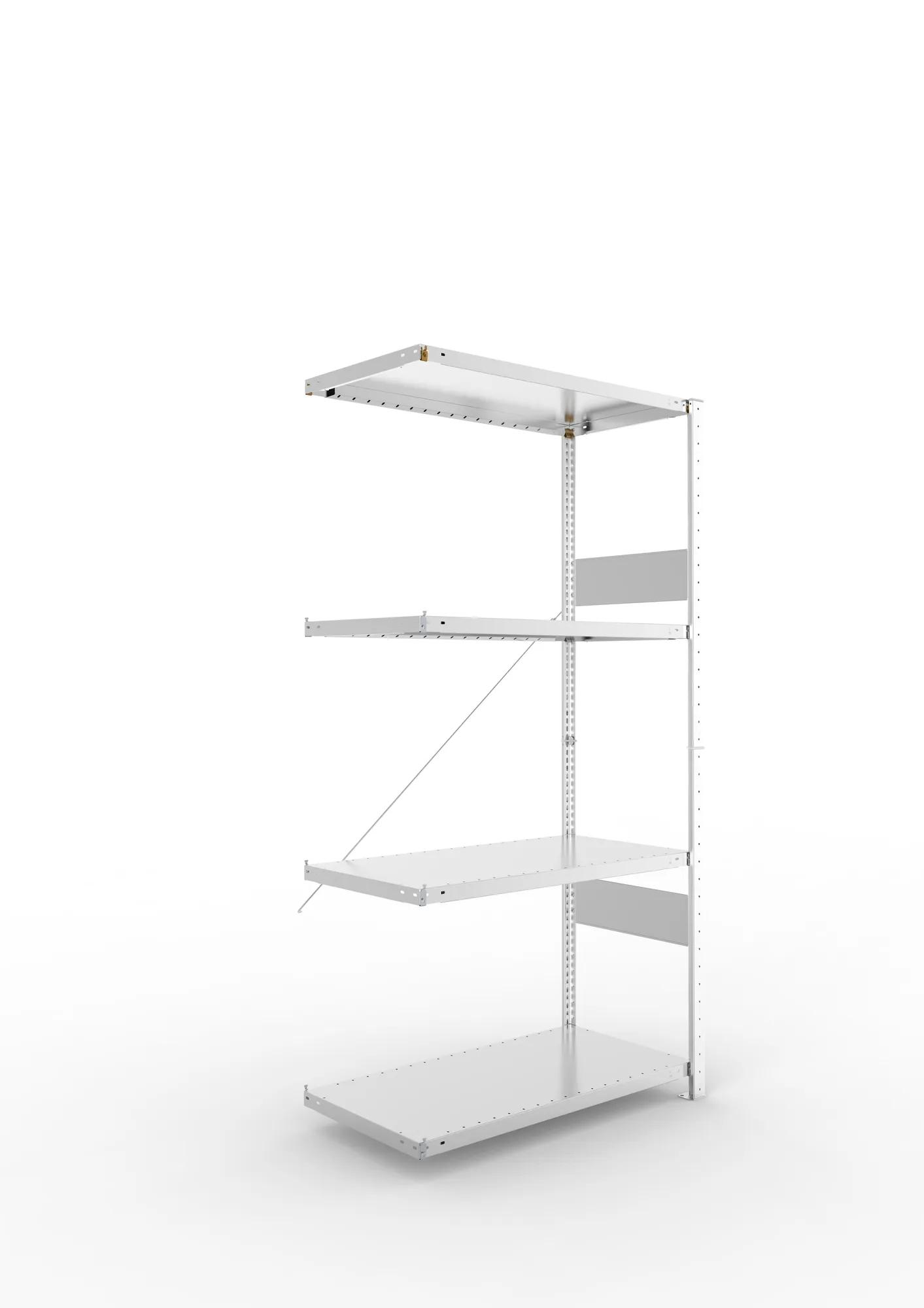 META CLIP SPLIT, Fachbodenregal, Anbauregal, 2000 x 1000 x 500 mm, Fachlast 230 kg, 4 Ebenen, verzinkt – Ansicht in Blickhöhe