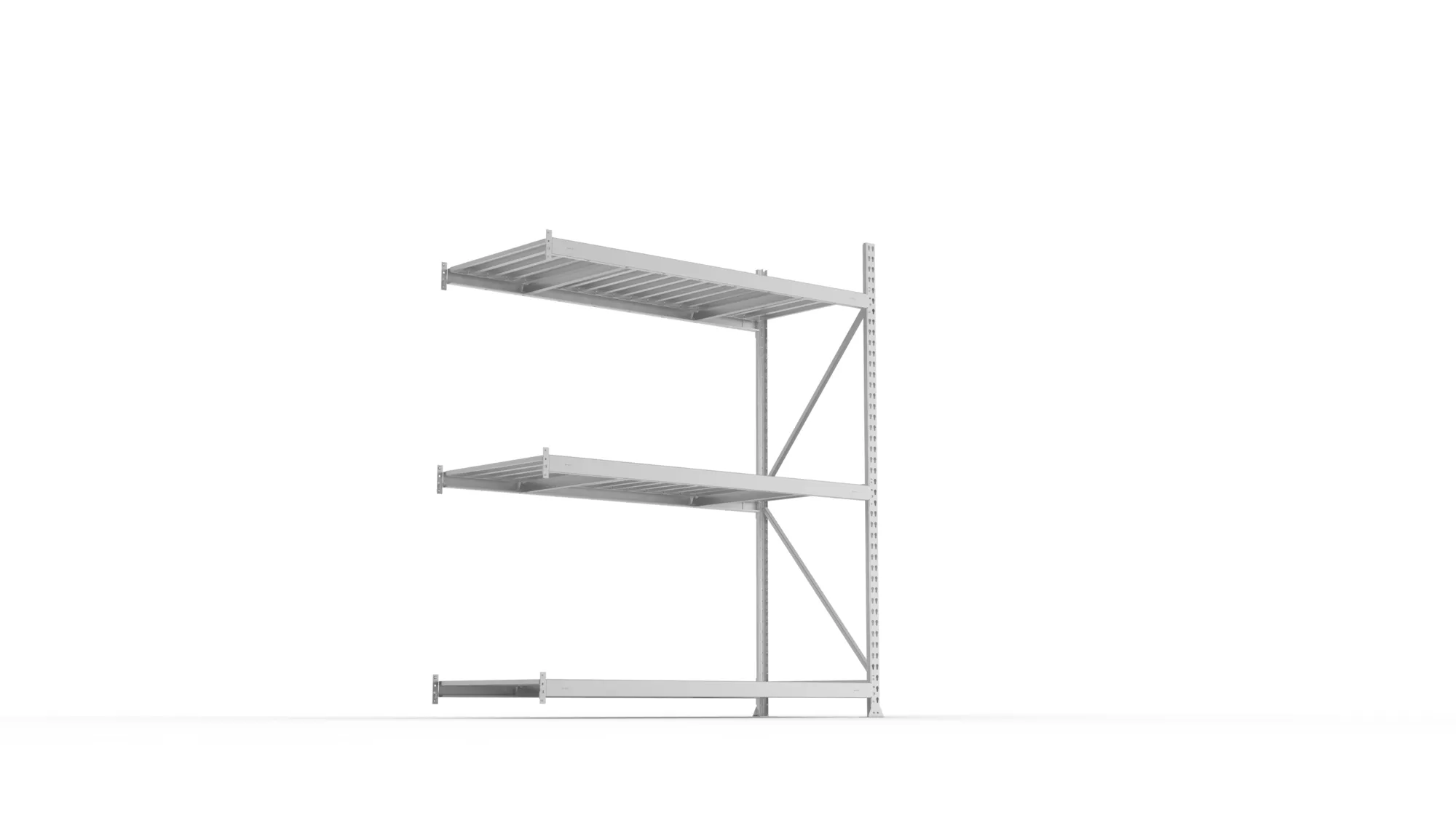 META MINI-RACK, Weitspannregal, Anbauregal, 2200 x 1800 x 800 mm, Fachlast 600 kg, Stahlpaneelböden, 3 Ebenen – Ansicht von unten