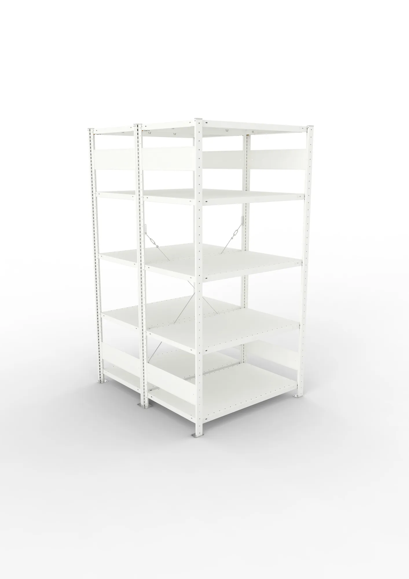 META CLIP, Fachbodenregal, Doppel-Grundregal, 2000 x 1000 x 600 mm, Fachlast 150 kg, 5 Ebenen, RAL 7035 – Ansicht von oben
