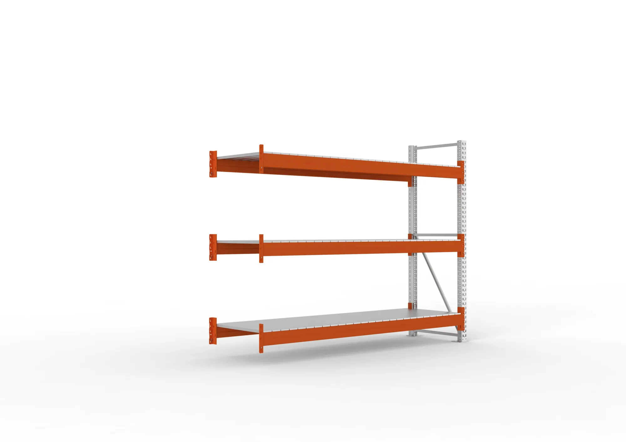 META MULTIPAL, Großfachregal, Anbauregal, 2200 x 2700 x 800 mm, Fachlast 2400 kg, 3 Ebenen, Stahlpaneele, verzinkt – Ansicht in Blickhöhe