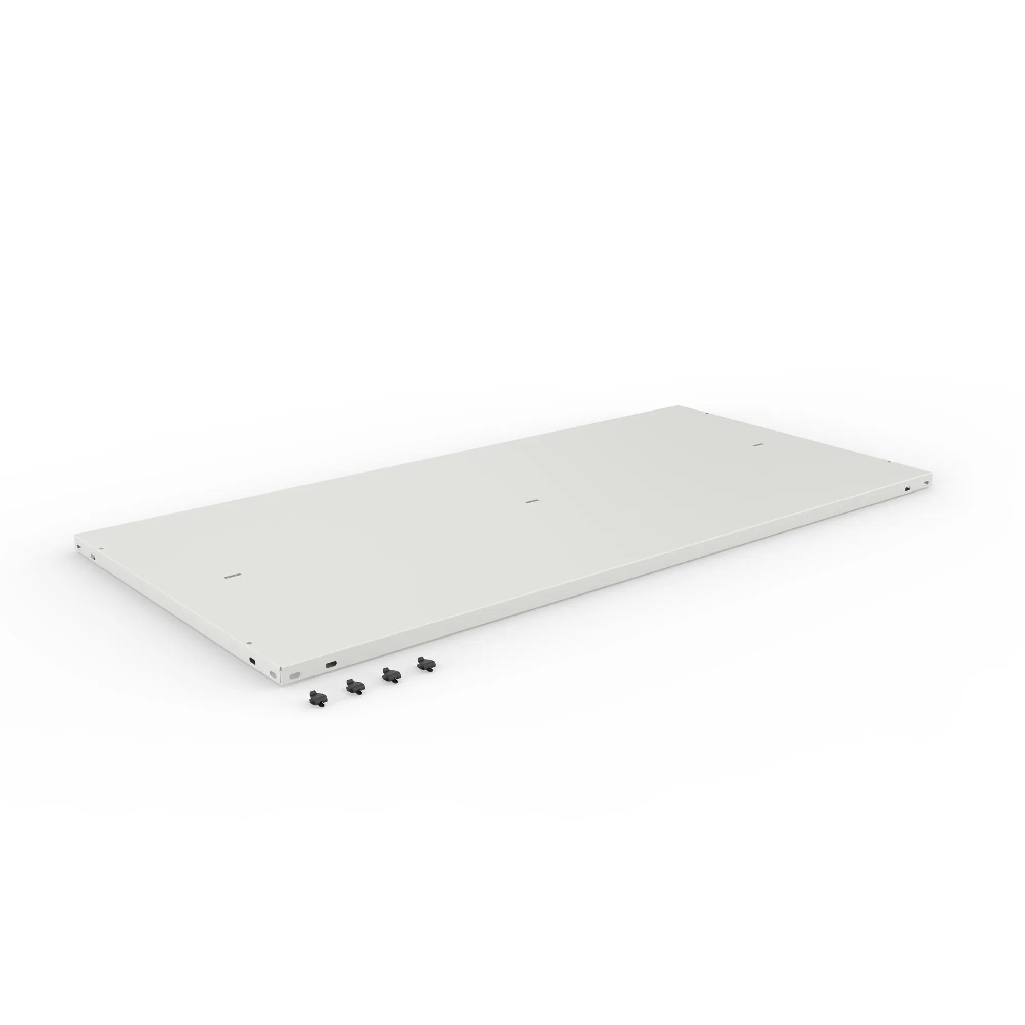 META CLIP COMPACT, Abdeckboden, 1250 x 600 mm, RAL 7035, mit Fachbodenträgern – Ansicht in Blickhöhe