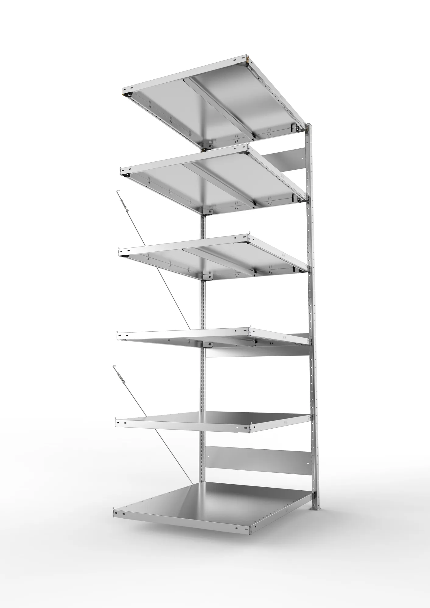 META CLIP, Fachbodenregal, Anbauregal, 2500 x 1000 x 800 mm, Fachlast 330 kg, 6 Ebenen, verzinkt – Seitenansicht