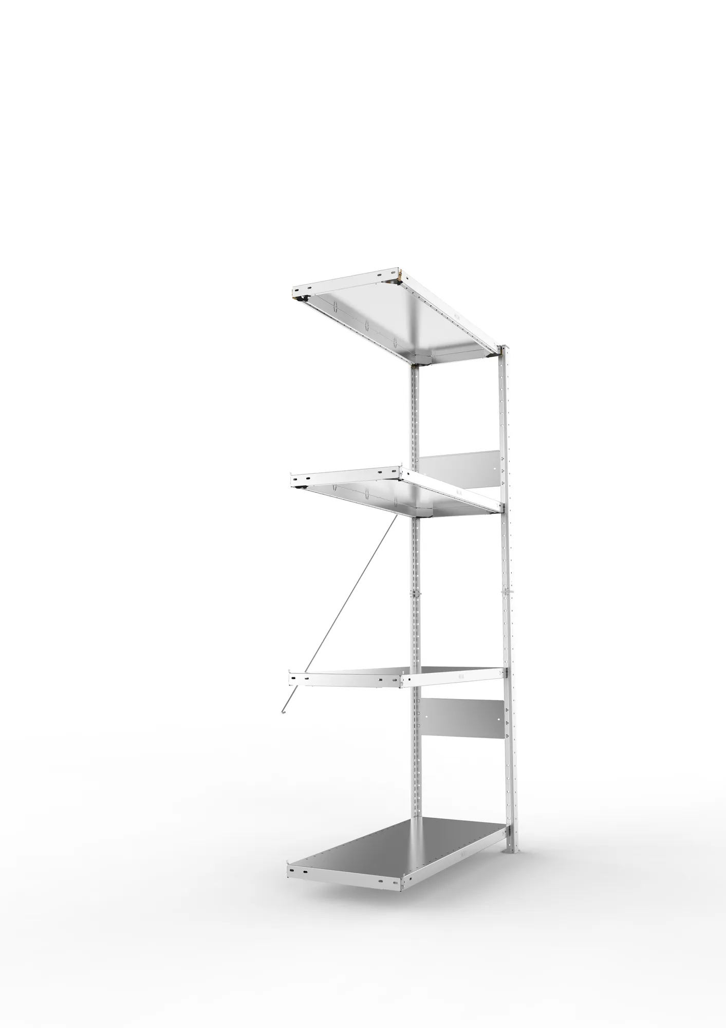 META CLIP SPLIT, Fachbodenregal, Anbauregal, 2000 x 1000 x 400 mm, Fachlast 150 kg, 4 Ebenen, verzinkt – Seitenansicht