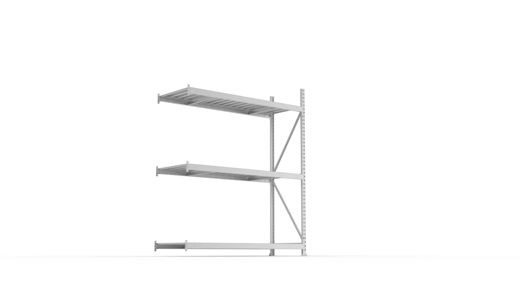 META MINI-RACK, Weitspannregal, Anbauregal, 2200 x 1800 x 650 mm, Fachlast 600 kg, Stahlpaneelböden, 3 Ebenen – Ansicht von unten
