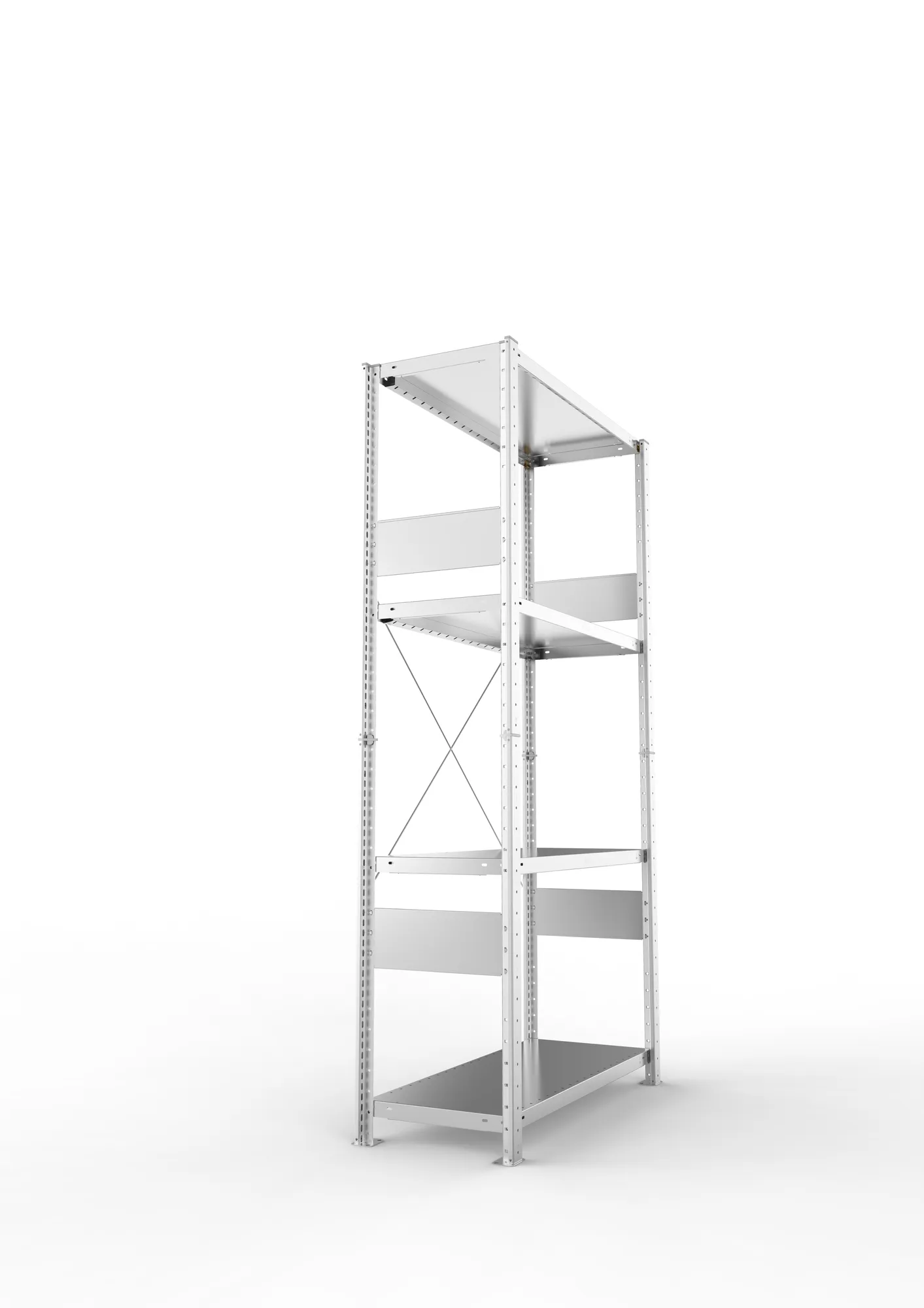 META CLIP SPLIT, Fachbodenregal, Grundregal, 2000 x 1000 x 400 mm, Fachlast 230 kg, 4 Ebenen, verzinkt – Seitenansicht