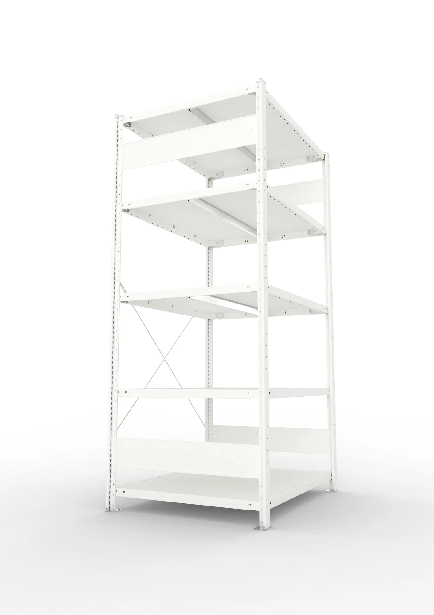 META CLIP, Fachbodenregal, Grundregal, 2000 x 1000 x 800 mm, Fachlast 330 kg, 5 Ebenen, RAL 7035 – Seitenansicht