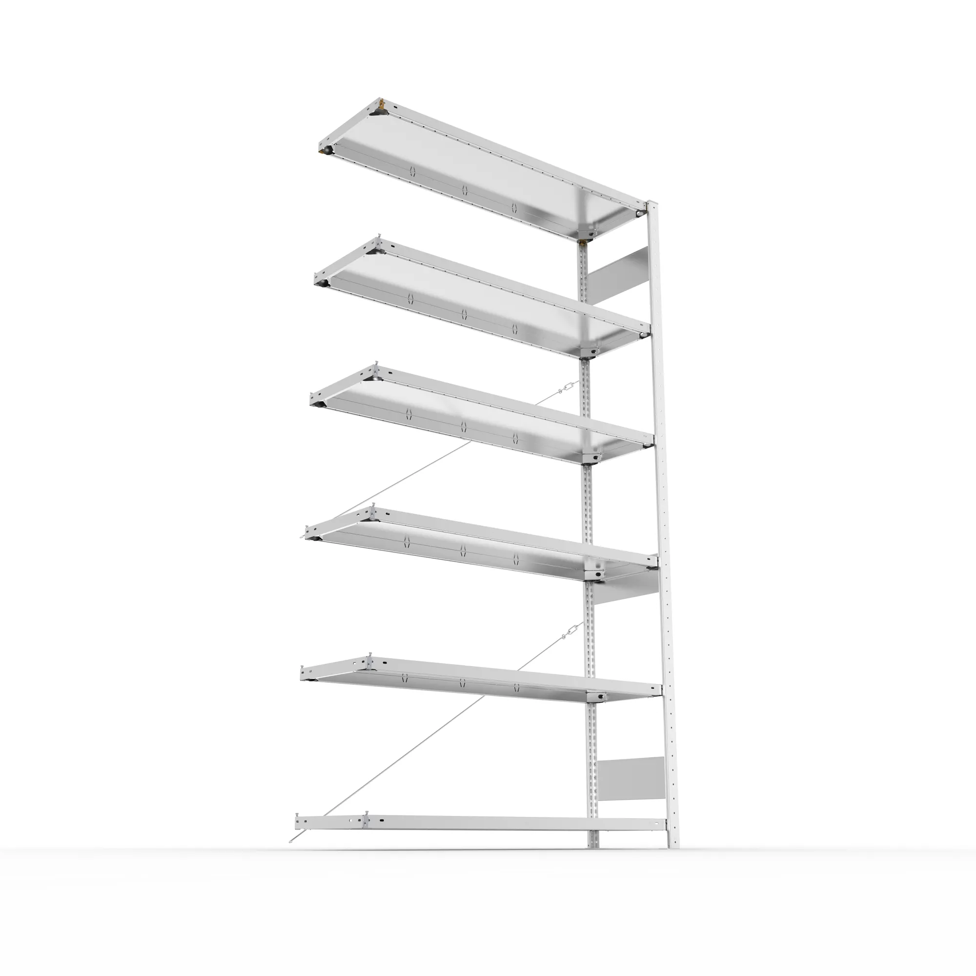 META CLIP S3, Fachbodenregal, Anbauregal, 2500 x 1300 x 400 mm, Fachlast 150 kg, 6 Ebenen, verzinkt – Ansicht von unten