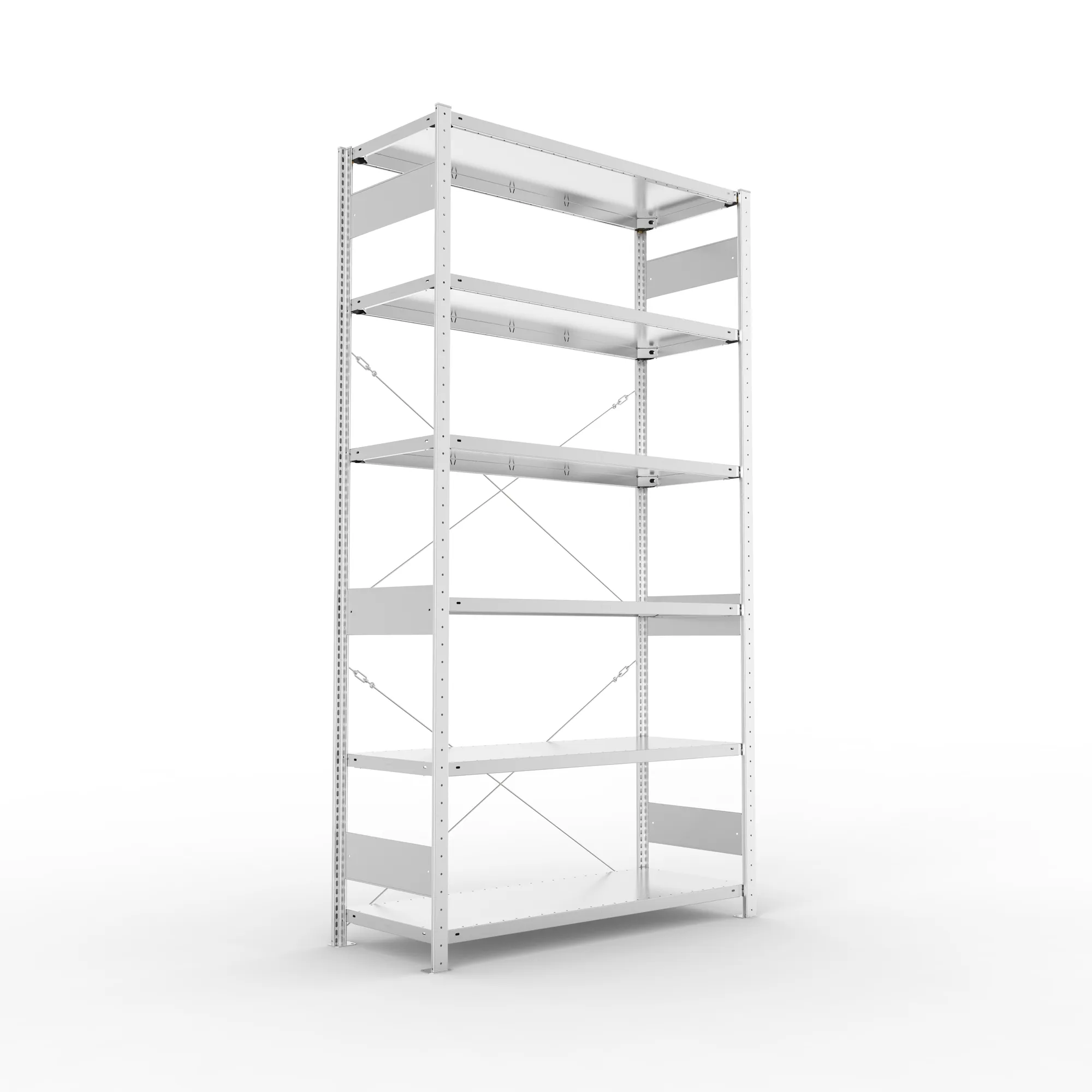META CLIP, Fachbodenregal, Grundregal, 2500 x 1300 x 500 mm, Fachlast 230 kg, 6 Ebenen, verzinkt – Ansicht in Blickhöhe