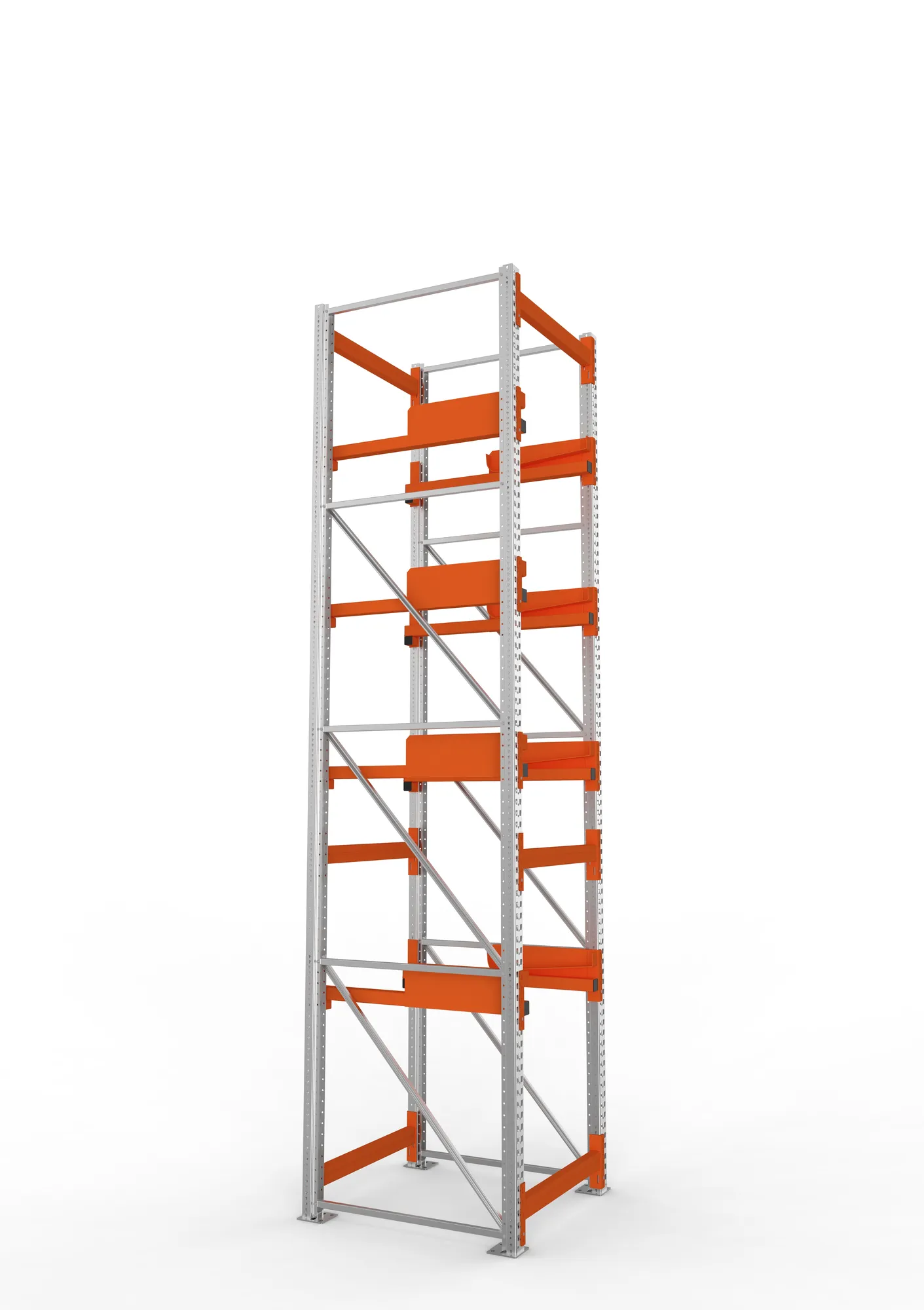 META MULTIPAL, Kabeltrommelregal, Grundregal, 4400 x 900 x 1100 mm, Feldlast 5500 kg, 4 Ebenen, Typ 2, RAL 5010 – Seitenansicht