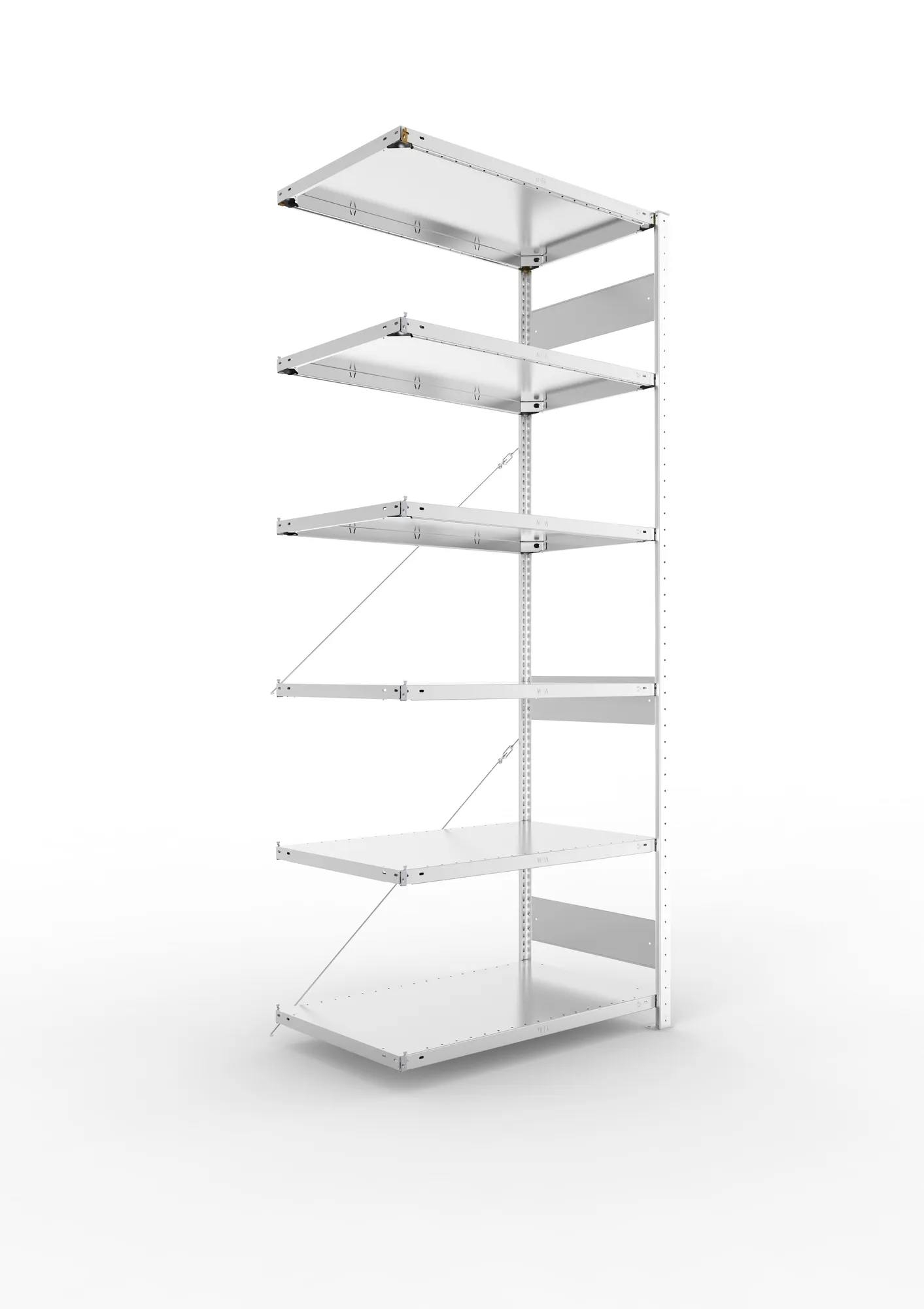 META CLIP S3, Fachbodenregal, Anbauregal, 2500 x 1000 x 600 mm, Fachlast 150 kg, 6 Ebenen, verzinkt – Ansicht in Blickhöhe