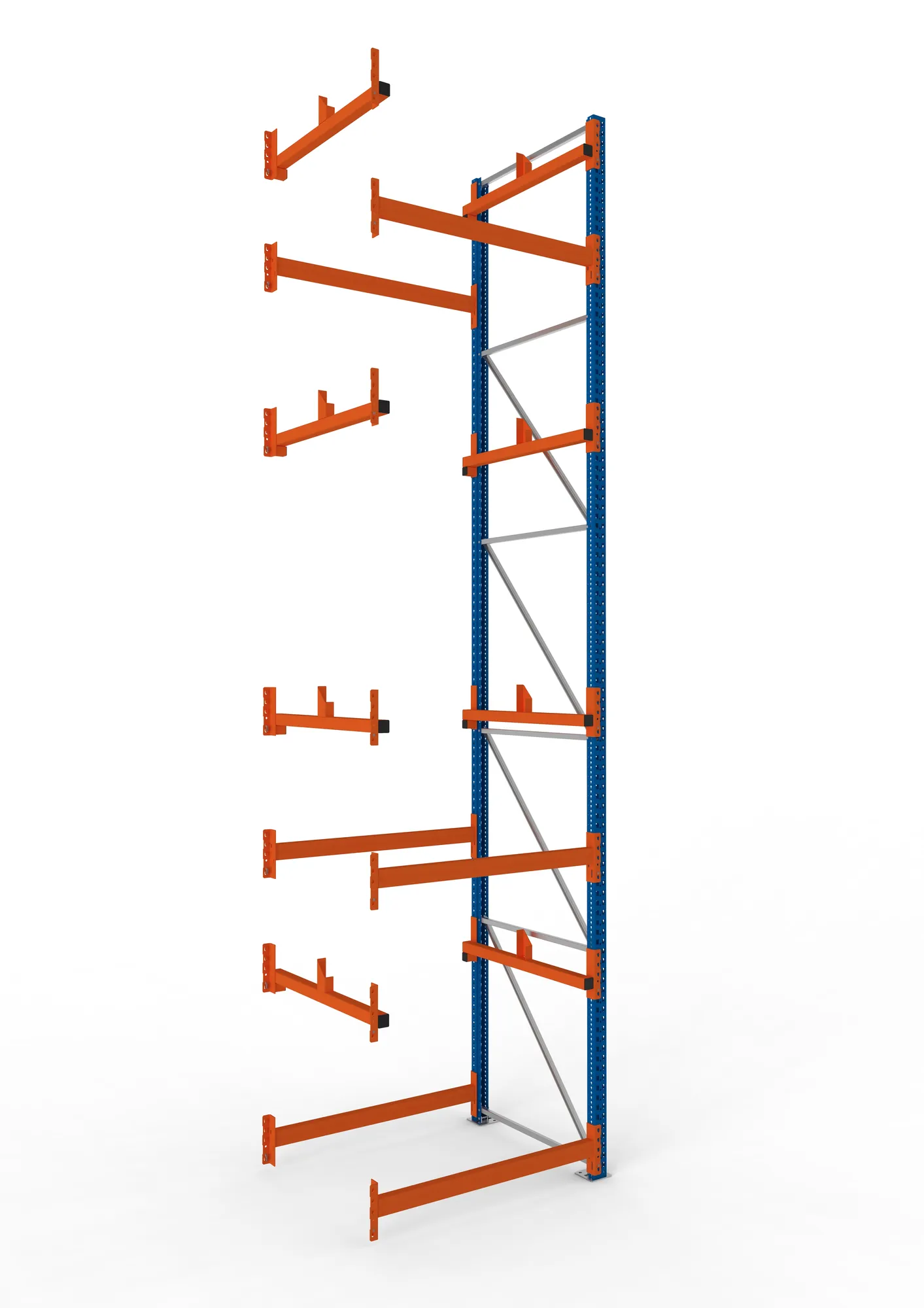 META MULTIPAL, Kabeltrommelregal, Anbauregal, 5500 x 1300 x 1100 mm, Feldlast 5500 kg, 2 Ebenen, Typ 1, RAL 5010 – Ansicht in Blickhöhe