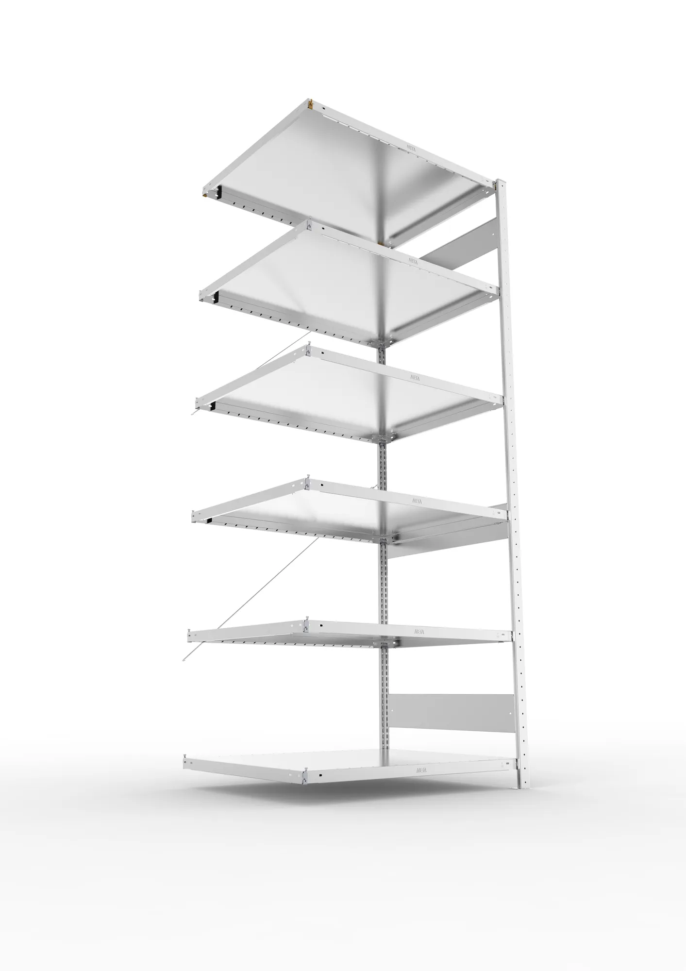 META CLIP, Fachbodenregal, Anbauregal, 2500 x 1000 x 800 mm, Fachlast 230 kg, 6 Ebenen, verzinkt – Ansicht von unten