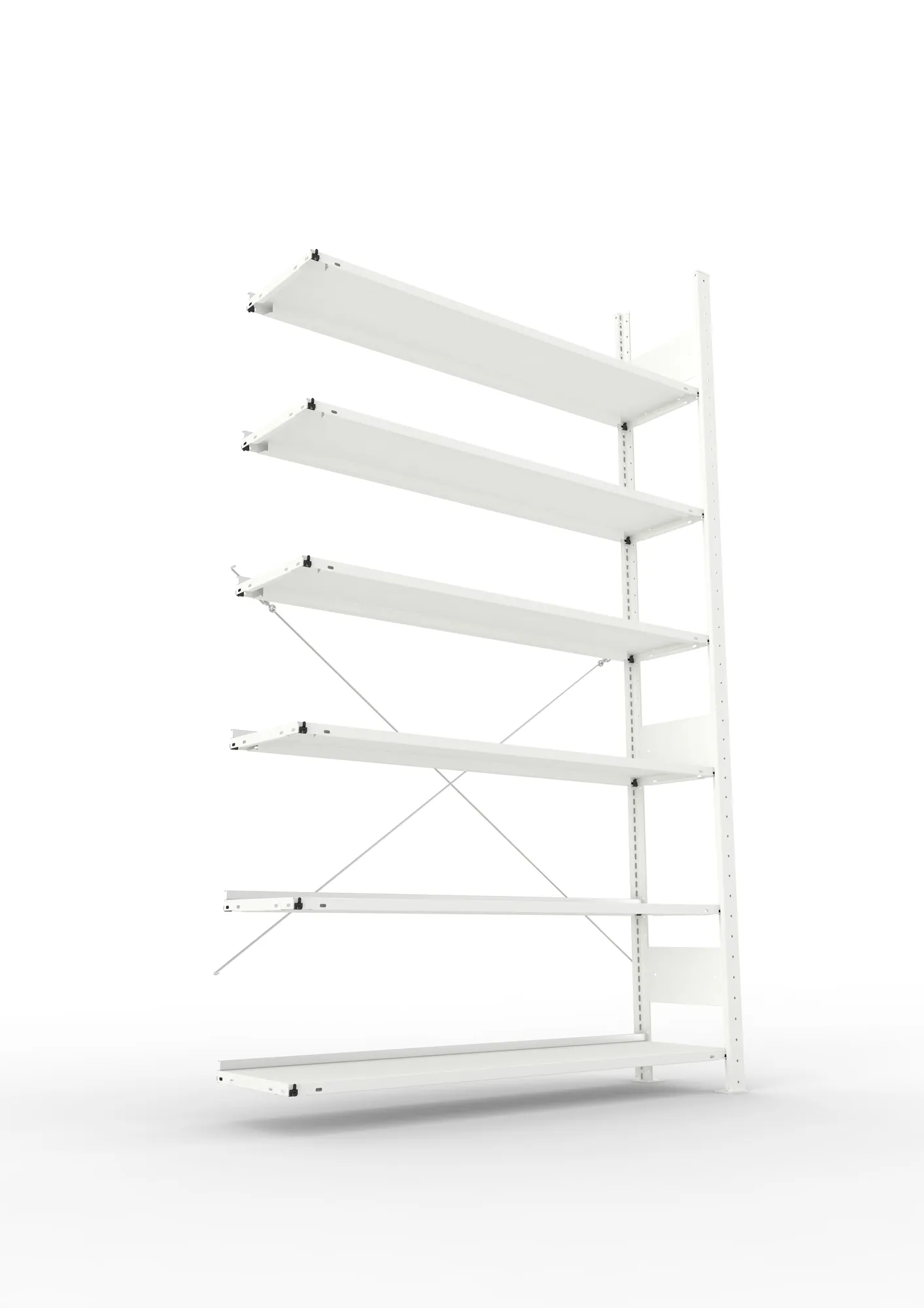 META CLIP COMPACT, Büro-Steckregal, Anbauregal, 2200 x 1250 x 300 mm, Fachlast 80 kg, 6+0 Ebenen, RAL 7035 – Ansicht von unten