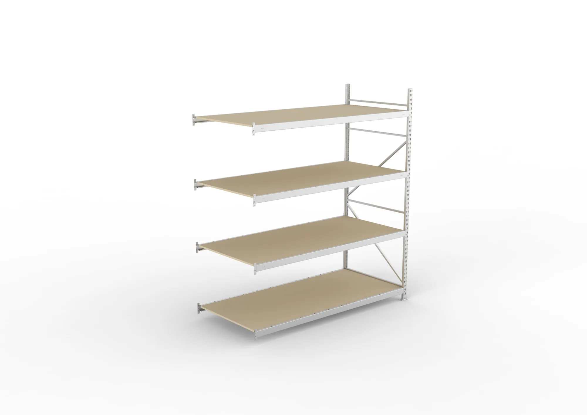 META MINI-RACK, Weitspannregal, Anbauregal, 2500 x 2200 x 1050 mm, Fachlast 600 kg, Spanplattenböden, 4 Ebenen – Ansicht von oben