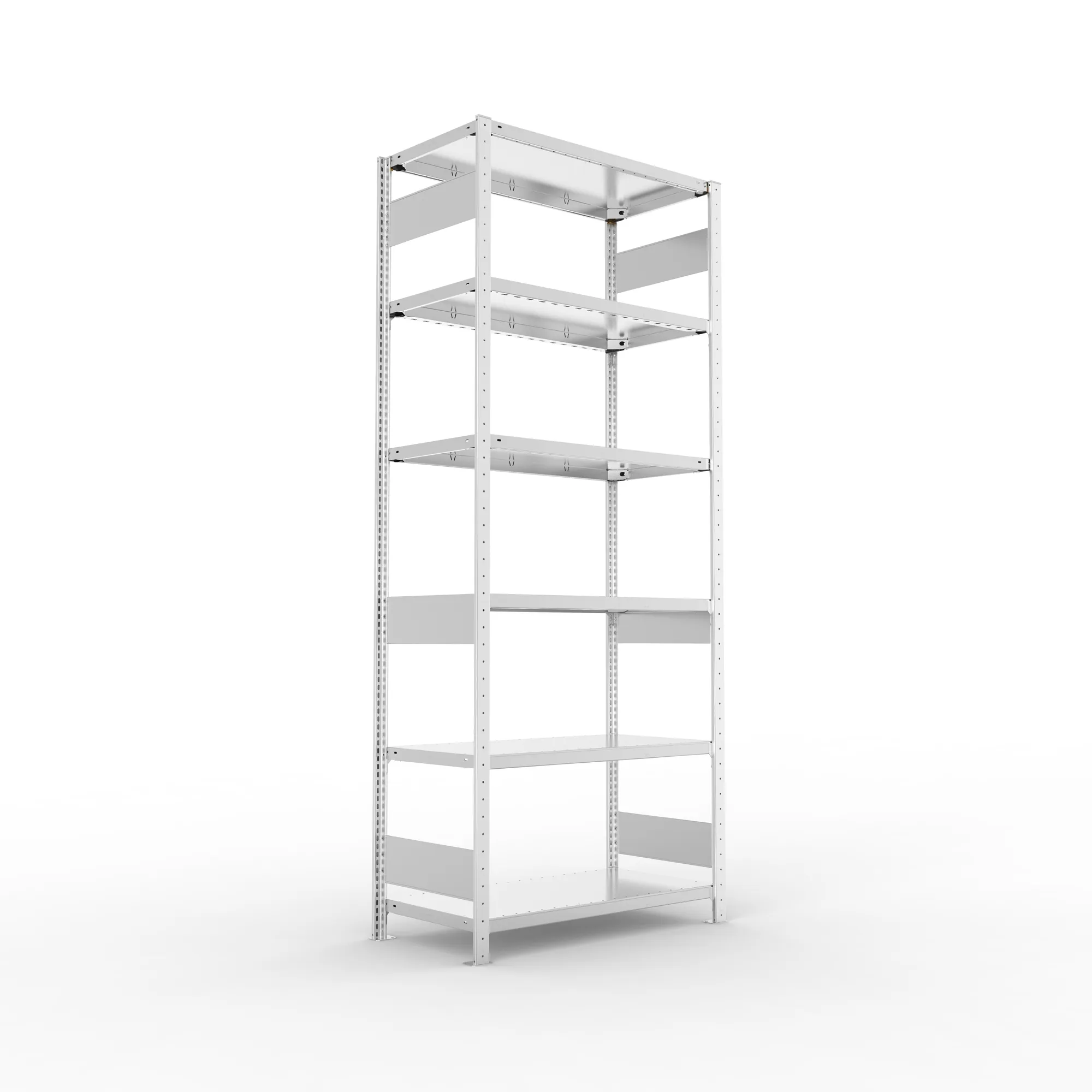 META CLIP S3, Fachbodenregal, Grundregal, 2500 x 1000 x 500 mm, Fachlast 230 kg, 6 Ebenen, Längsriegel, verzinkt – Ansicht in Blickhöhe