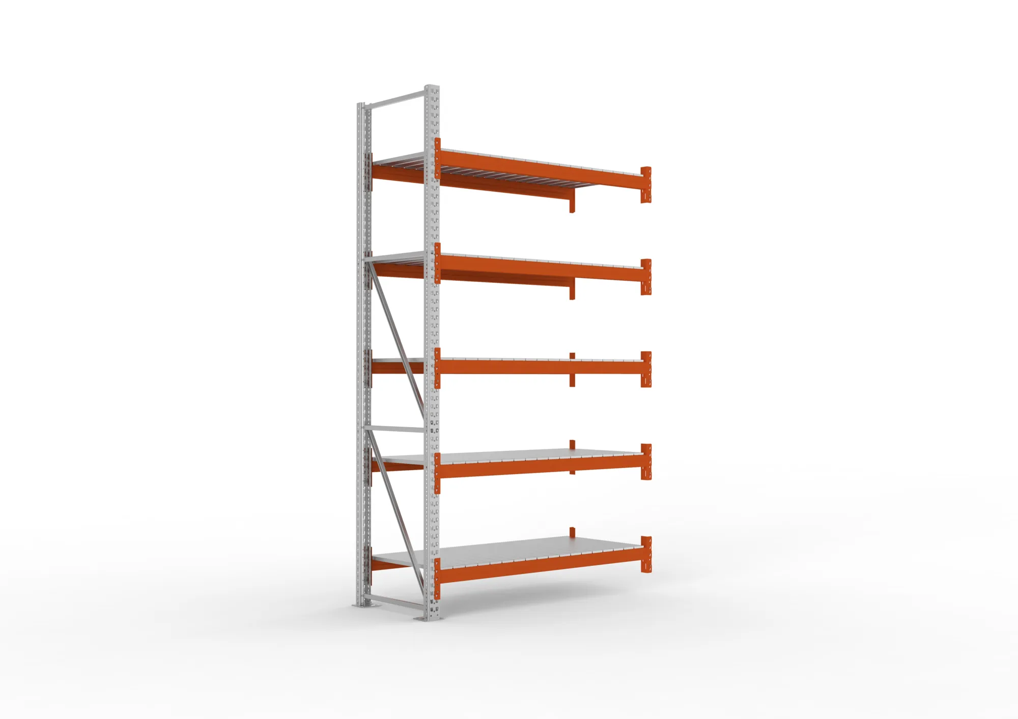 META MULTIPAL, Großfachregal, Anbauregal, 3300 x 1825 x 800 mm, Fachlast 1800 kg, 5 Ebenen, Stahlpaneele, verzinkt – Ansicht in Blickhöhe